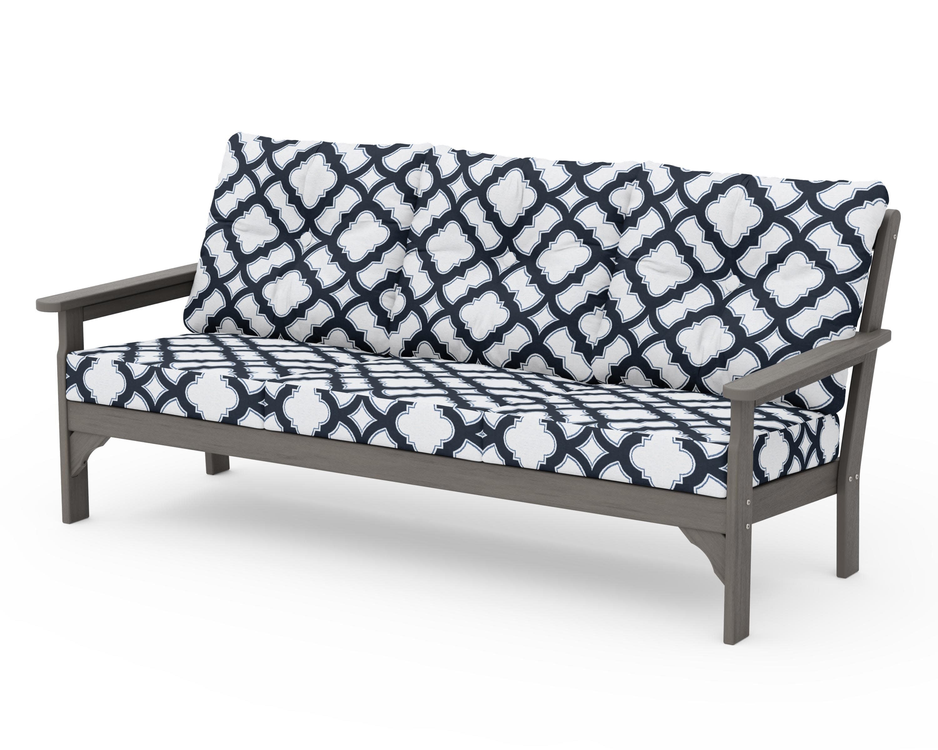 Vineyard Deep Seating Sofa in Driftwood / Trellis Marine Indigo