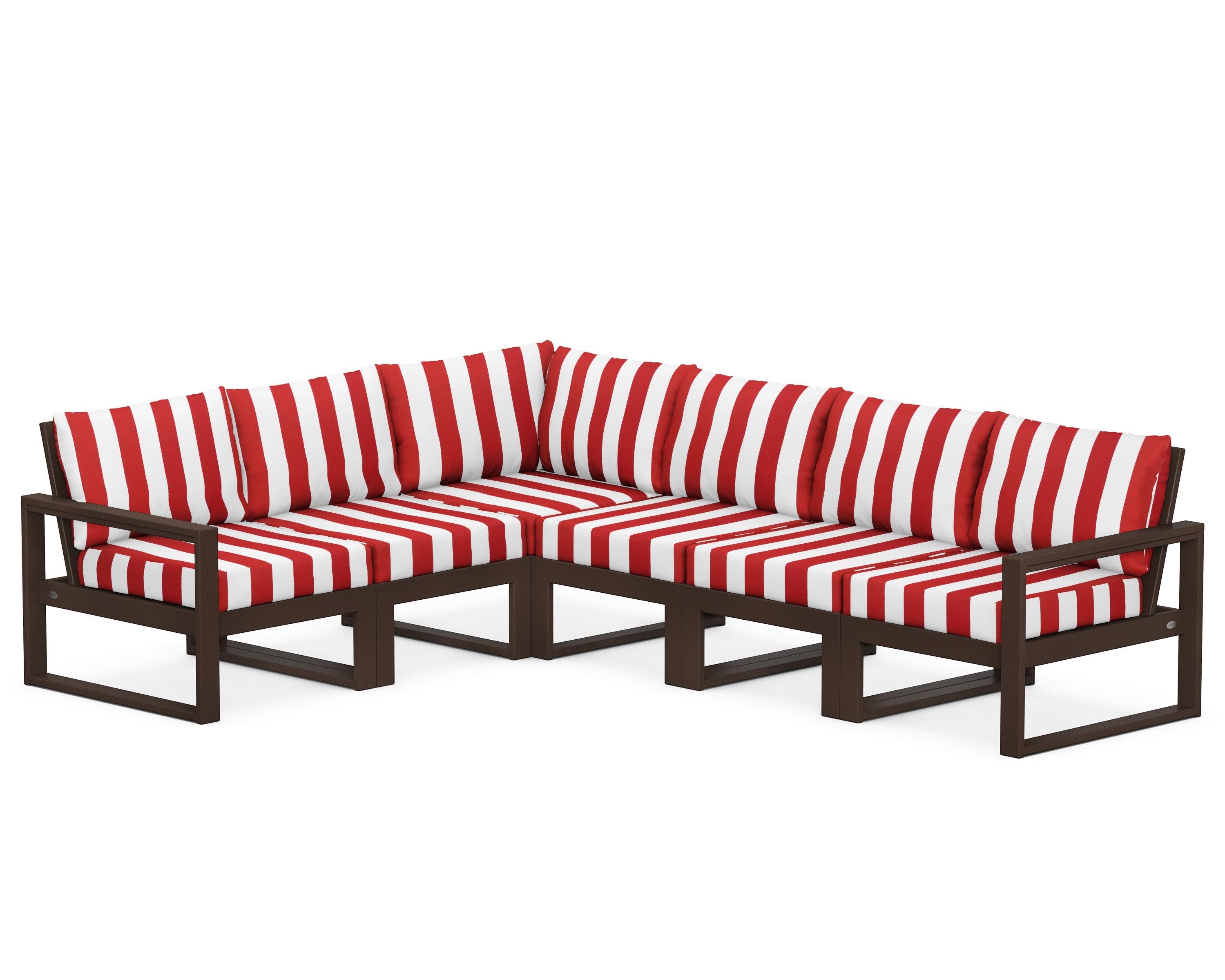 EDGE 6-Piece Modular Deep Seating Set in Mahogany / Cabana Stripe Crimson