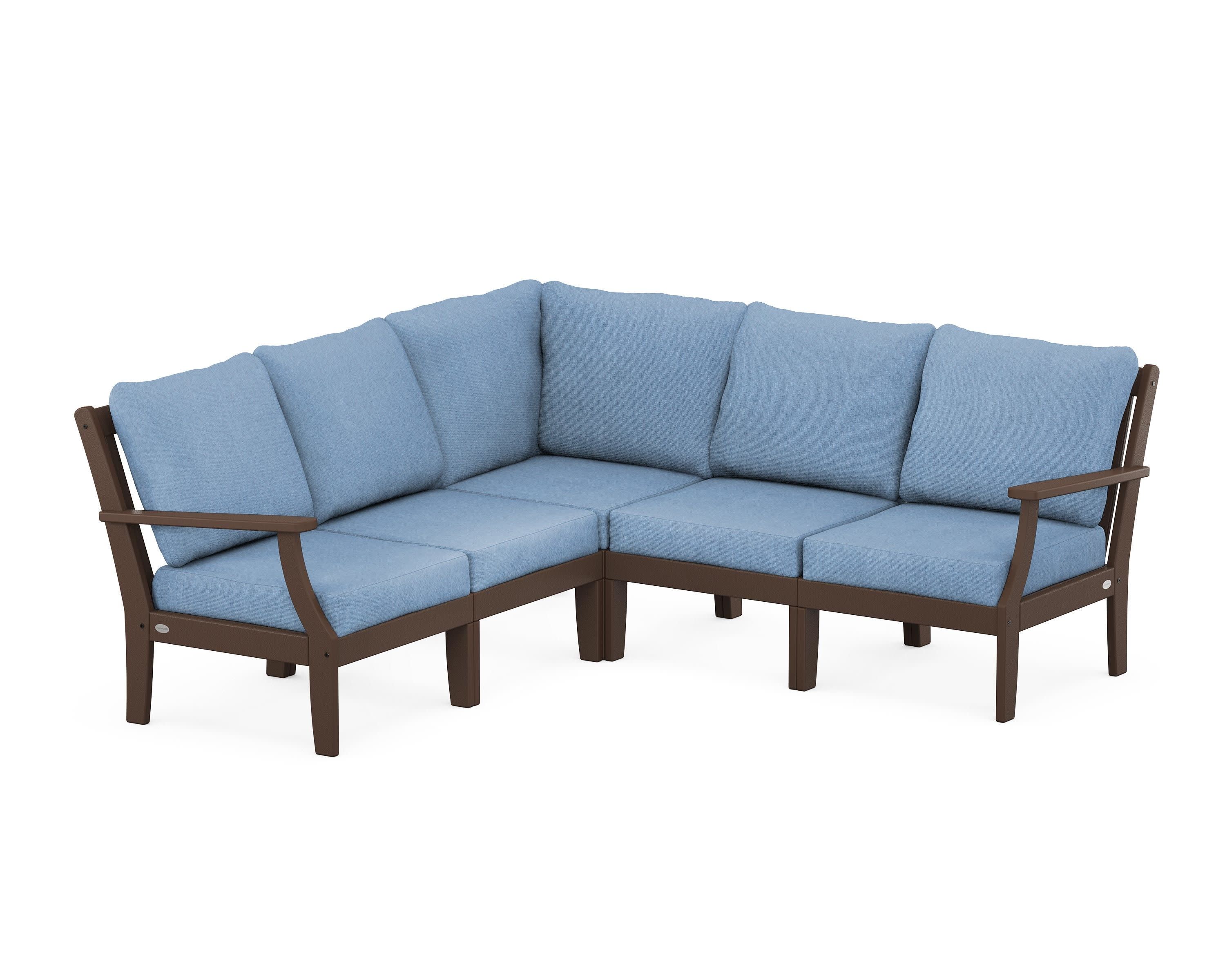 Braxton Modular 5-Piece Deep Seating Set in Mahogany / Sky Blue