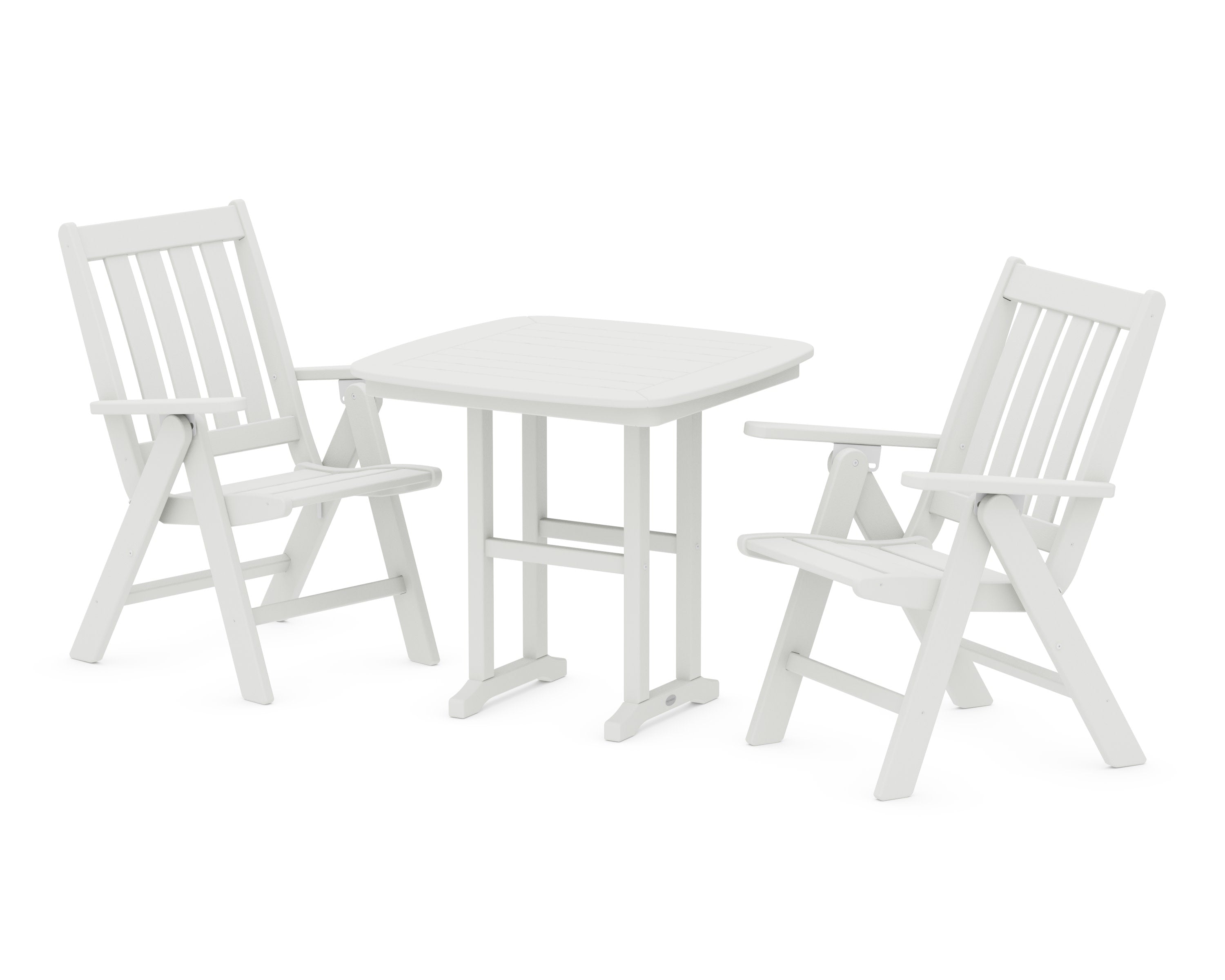 Vineyard Folding Chair 3-Piece Dining Set in Vintage White