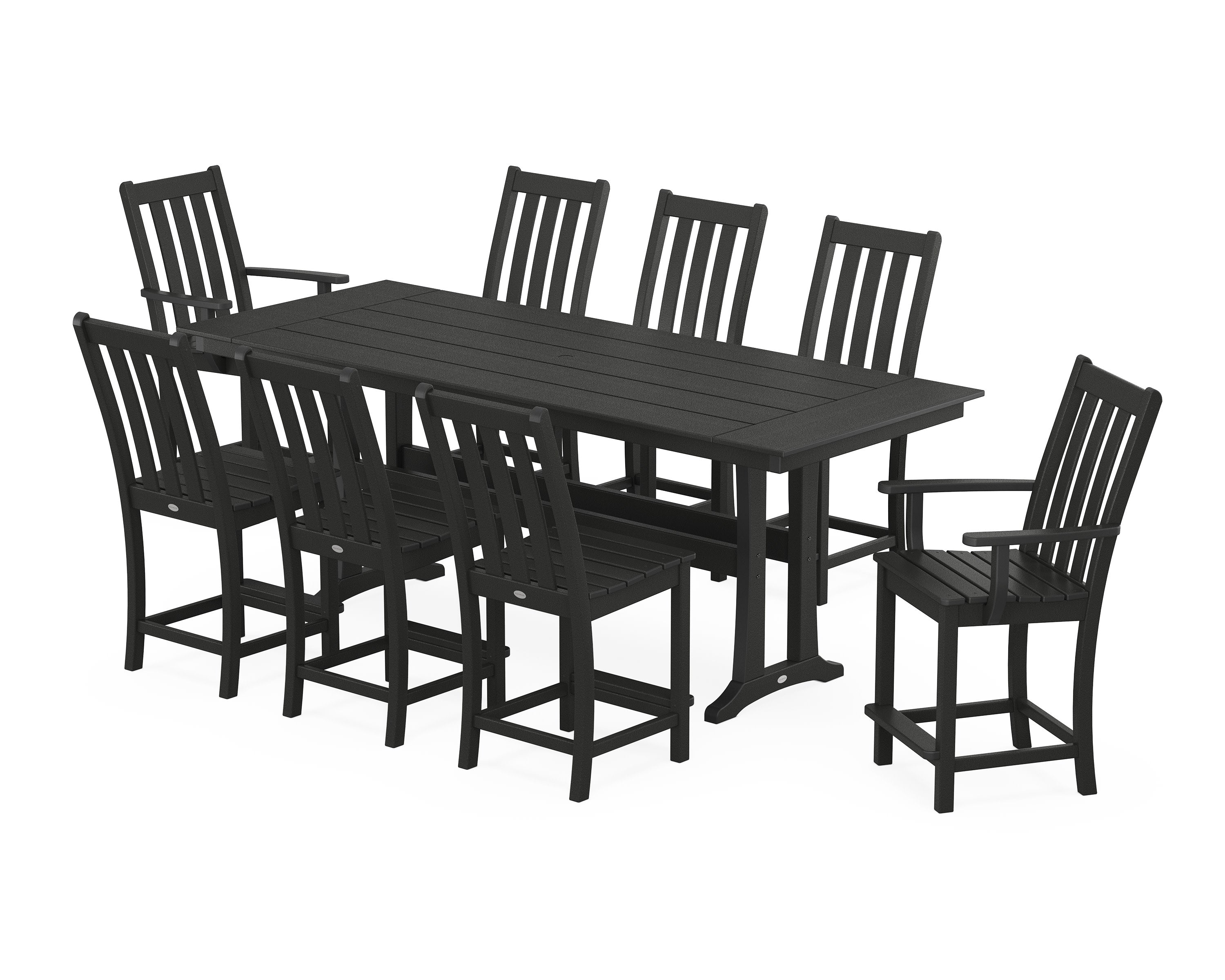 Vineyard 9-Piece Farmhouse Counter Set with Trestle Legs in Black