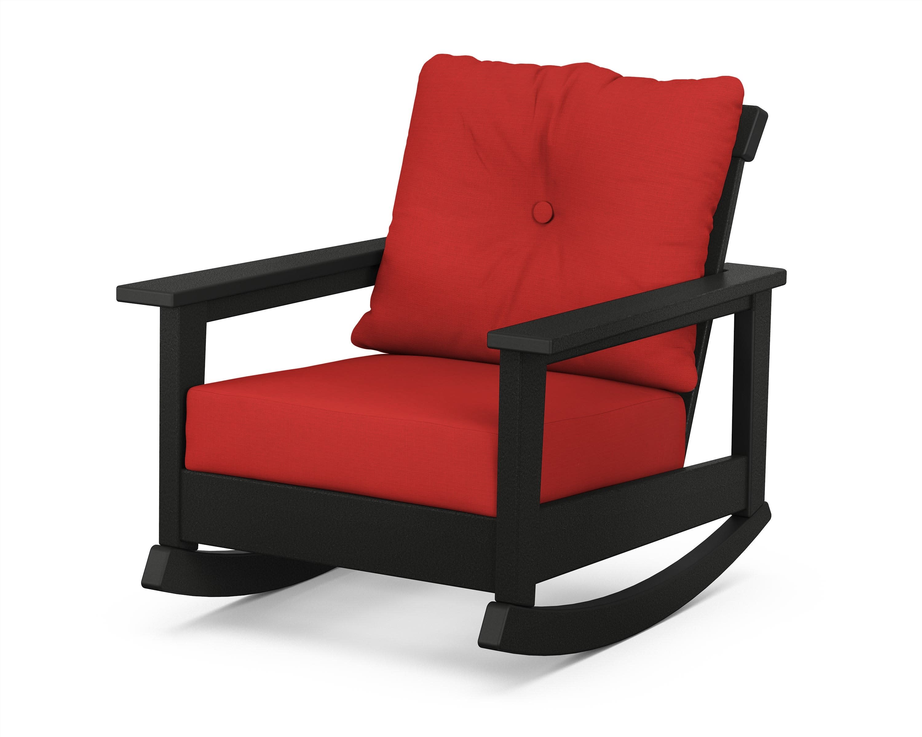 Prescott Deep Seating Rocking Chair in Black / Crimson Linen