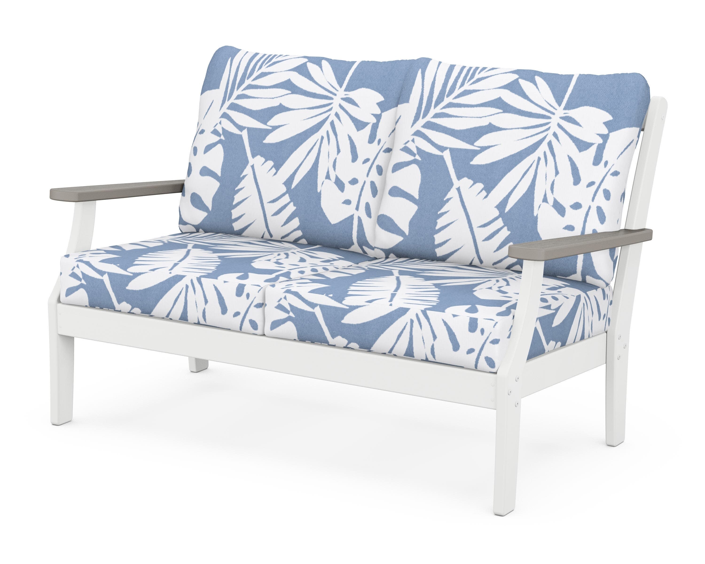 Braxton Deep Seating Loveseat in White / Driftwood / Leaf Sky Blue