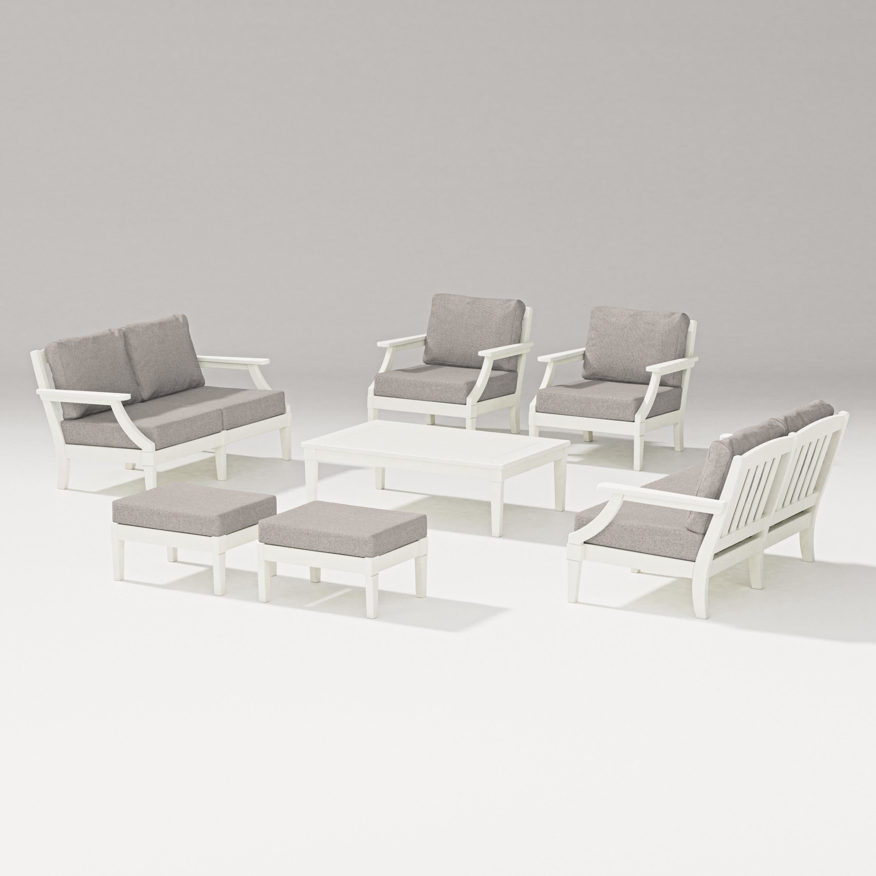 Estate 7-Piece Lounge Loveseat Set in Vintage White / Weathered Tweed