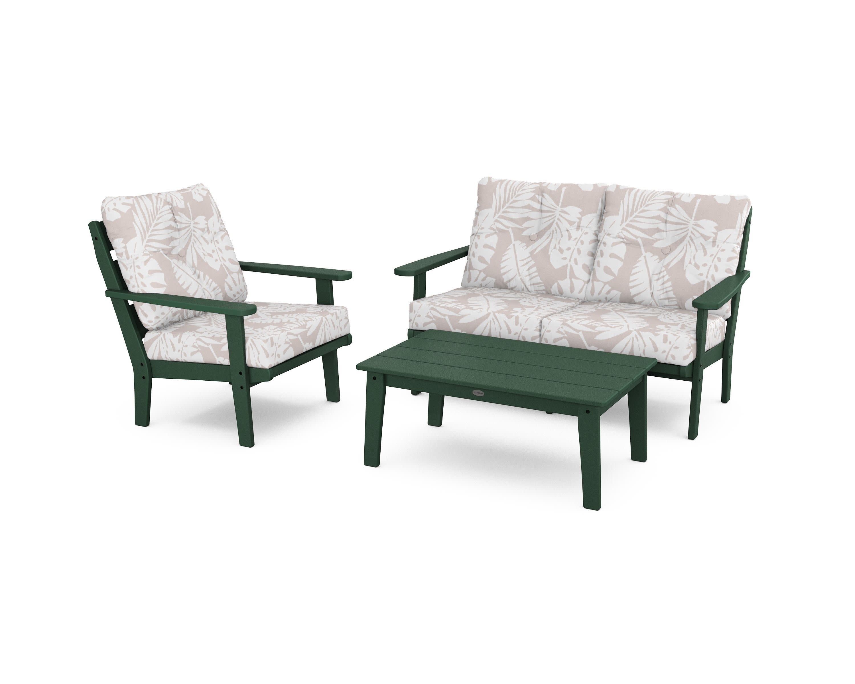 Lakeside 3-Piece Deep Seating Set in Green / Leaf Dune Burlap