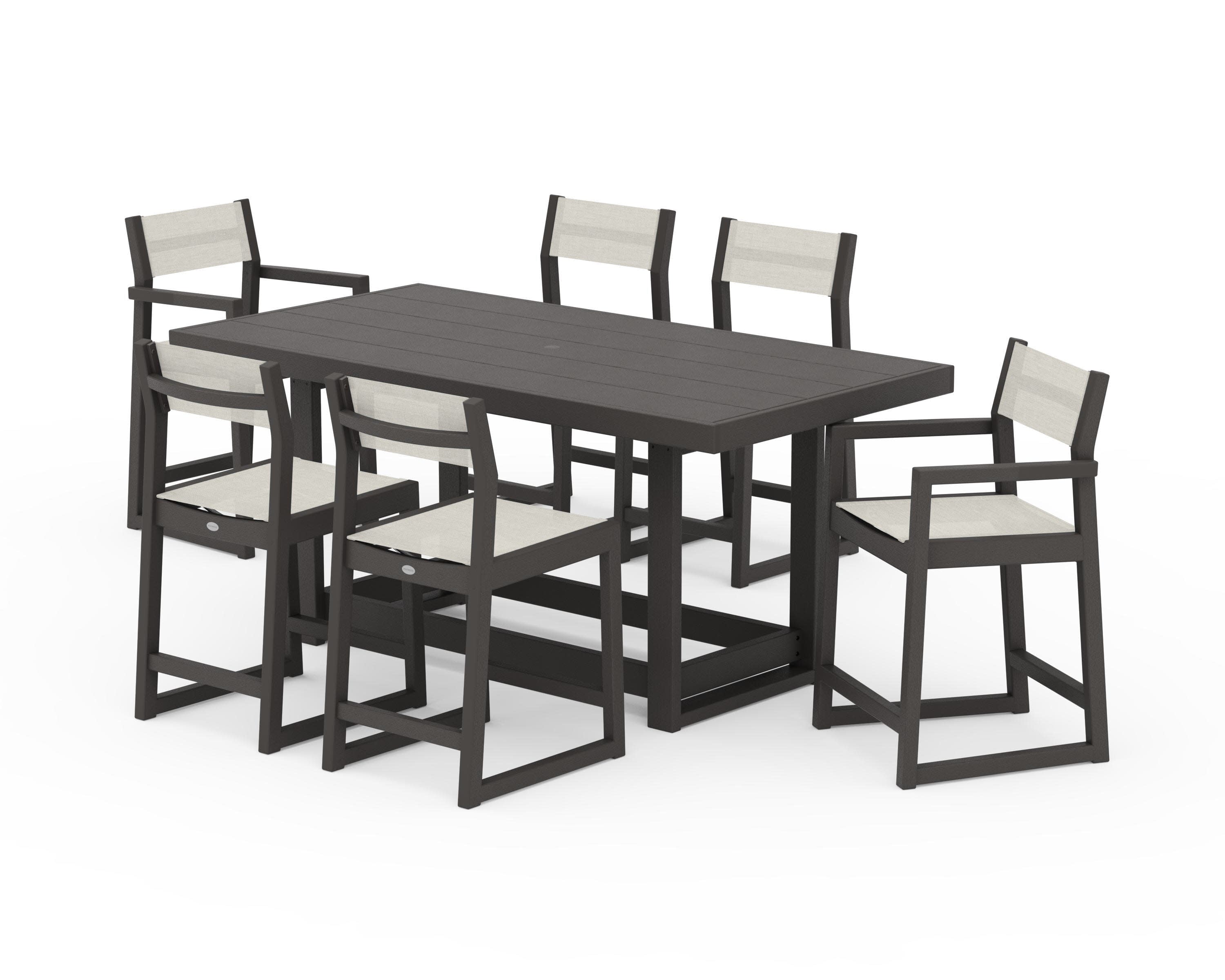 EDGE Sling 7-Piece Counter Table Set in Vintage Coffee / Parchment Sling
