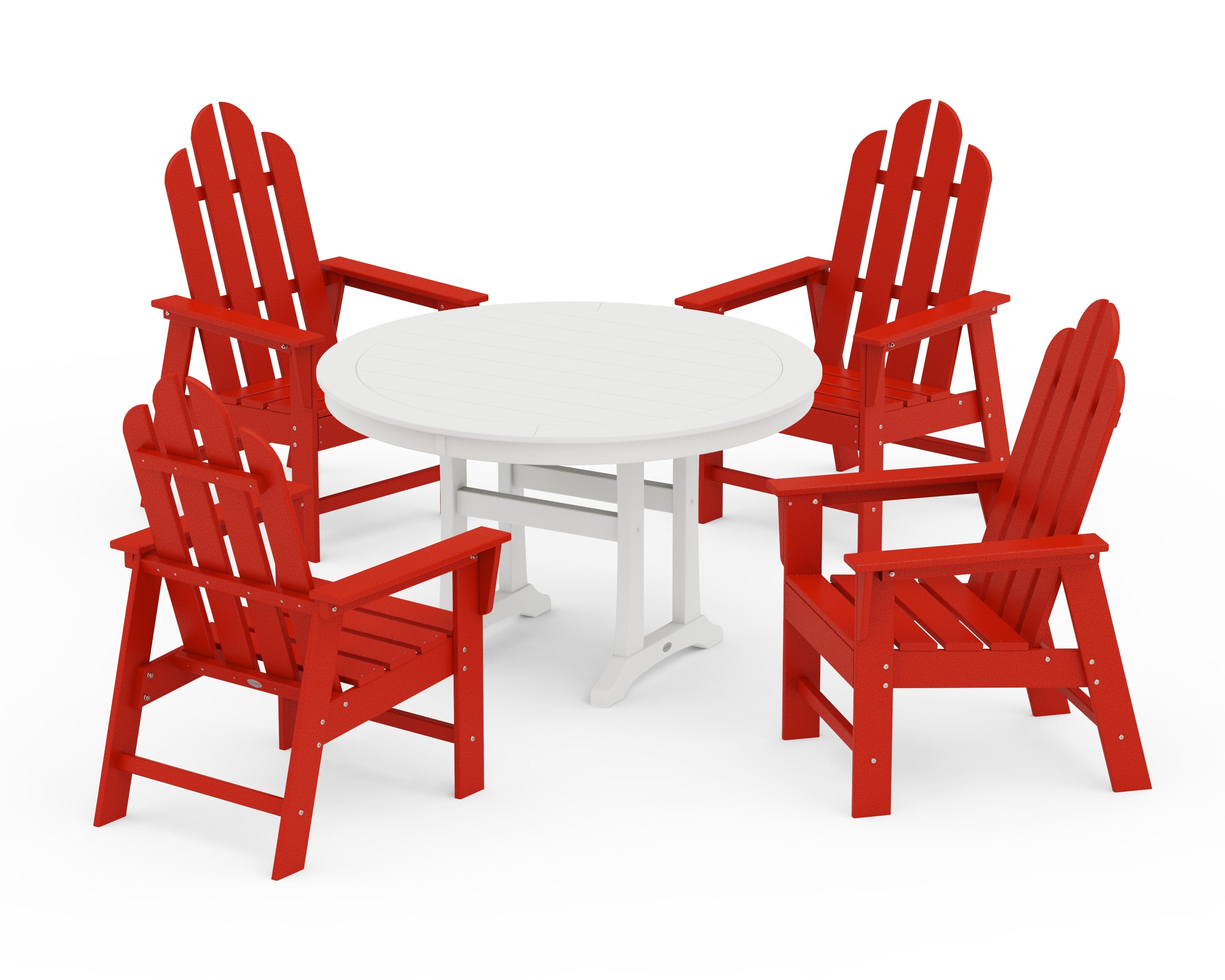 Long Island 5-Piece Round Dining Set with Trestle Legs in Sunset Red / White