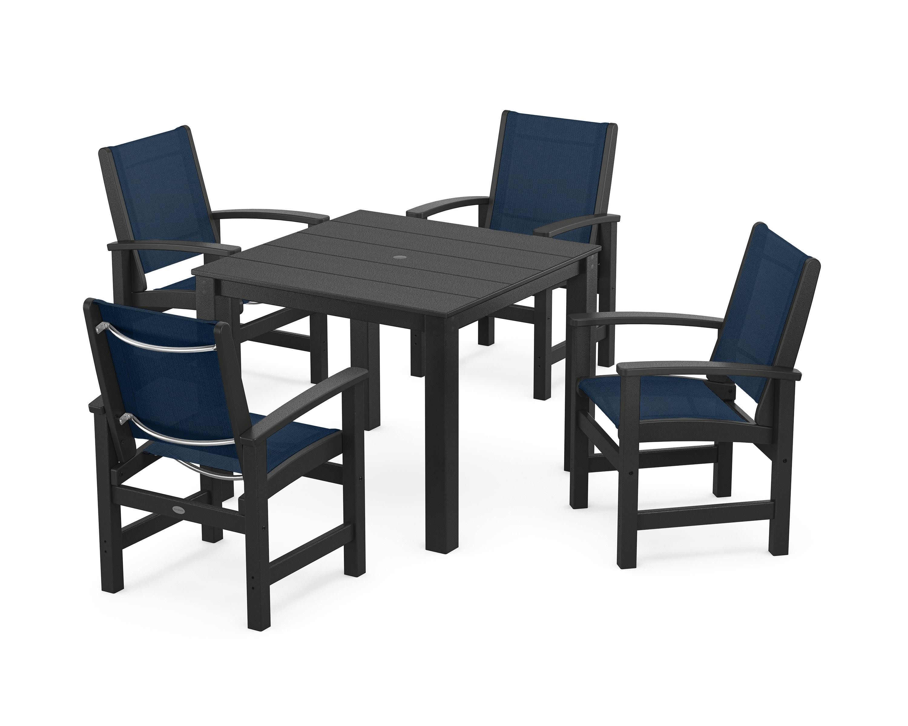 Coastal 5-Piece Parsons Dining Set in Black / Navy Blue Sling