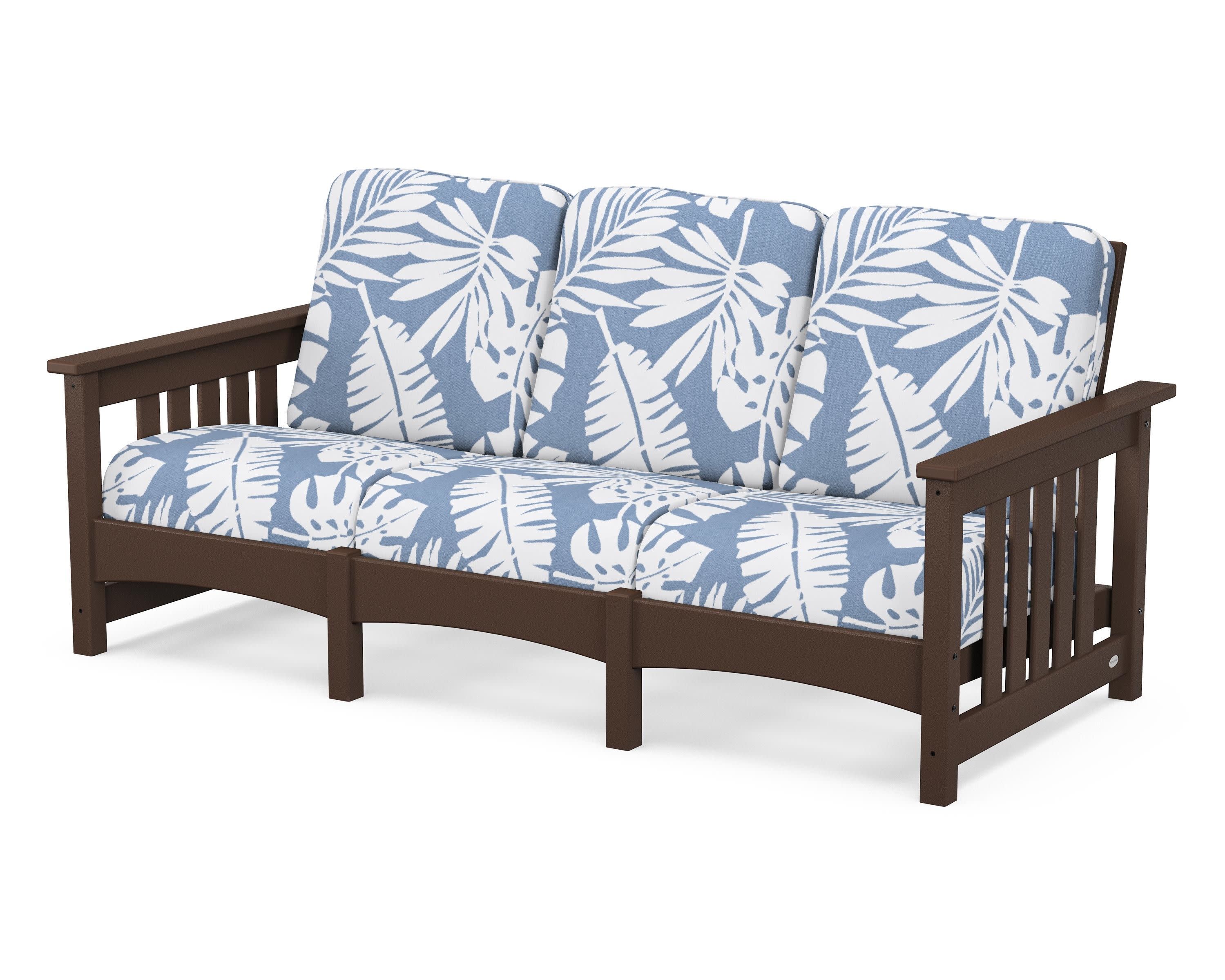 Club Mission Sofa in Mahogany / Leaf Sky Blue
