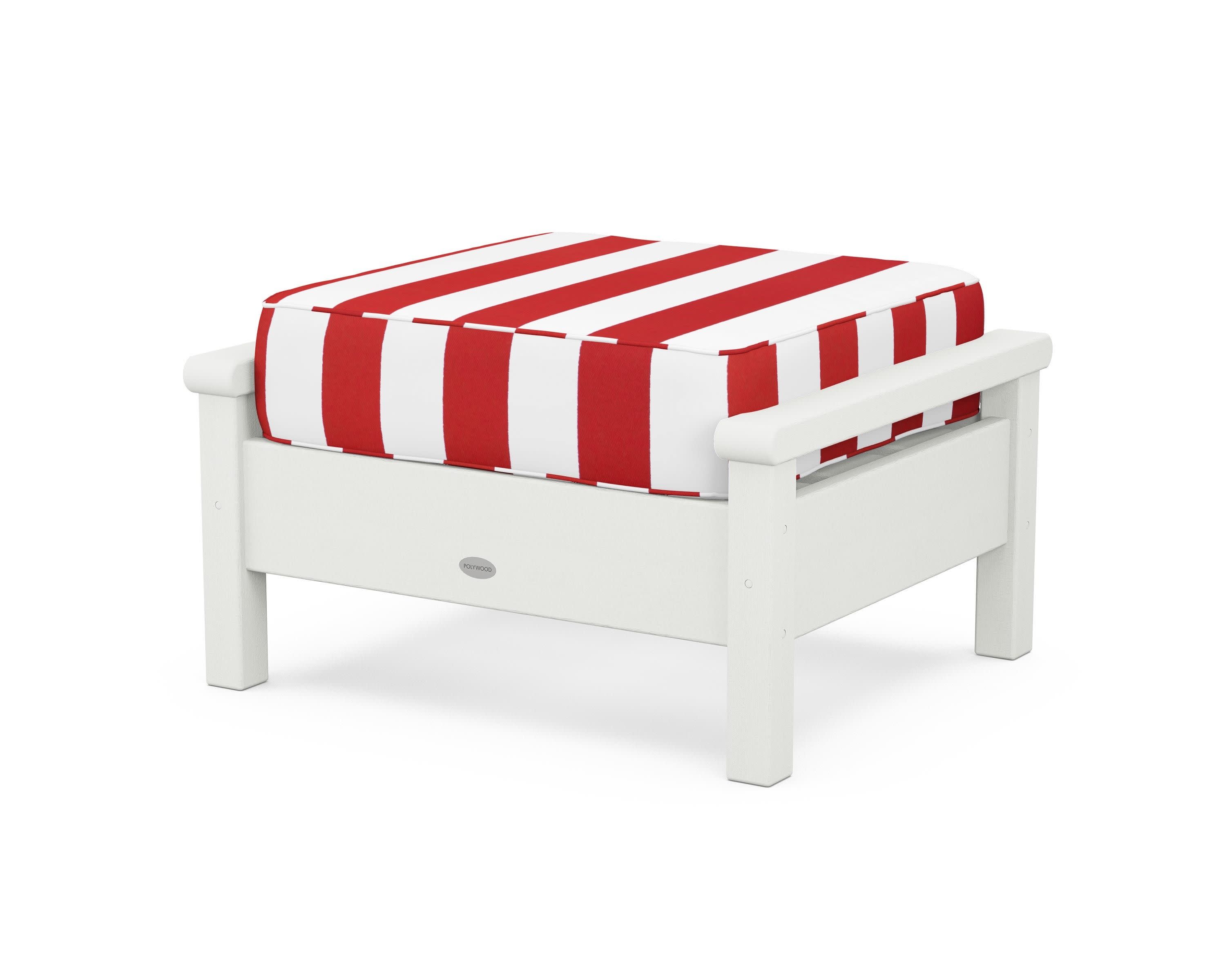 Harbour Deep Seating Ottoman in Vintage White / Cabana Stripe Crimson