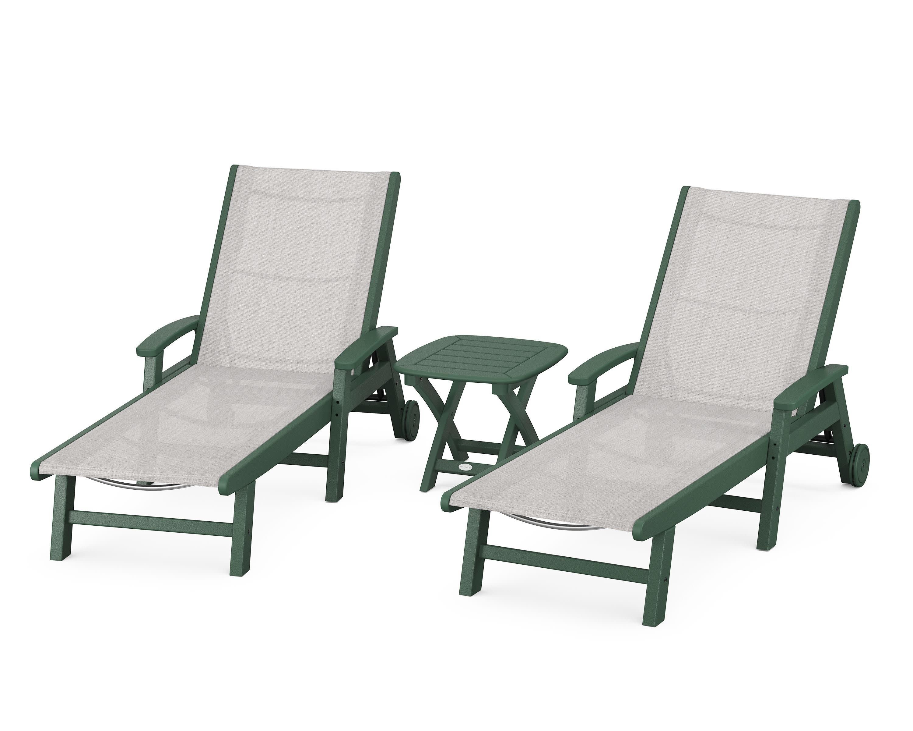 Coastal 3-Piece Wheeled Chaise Set in Green / Parchment Sling