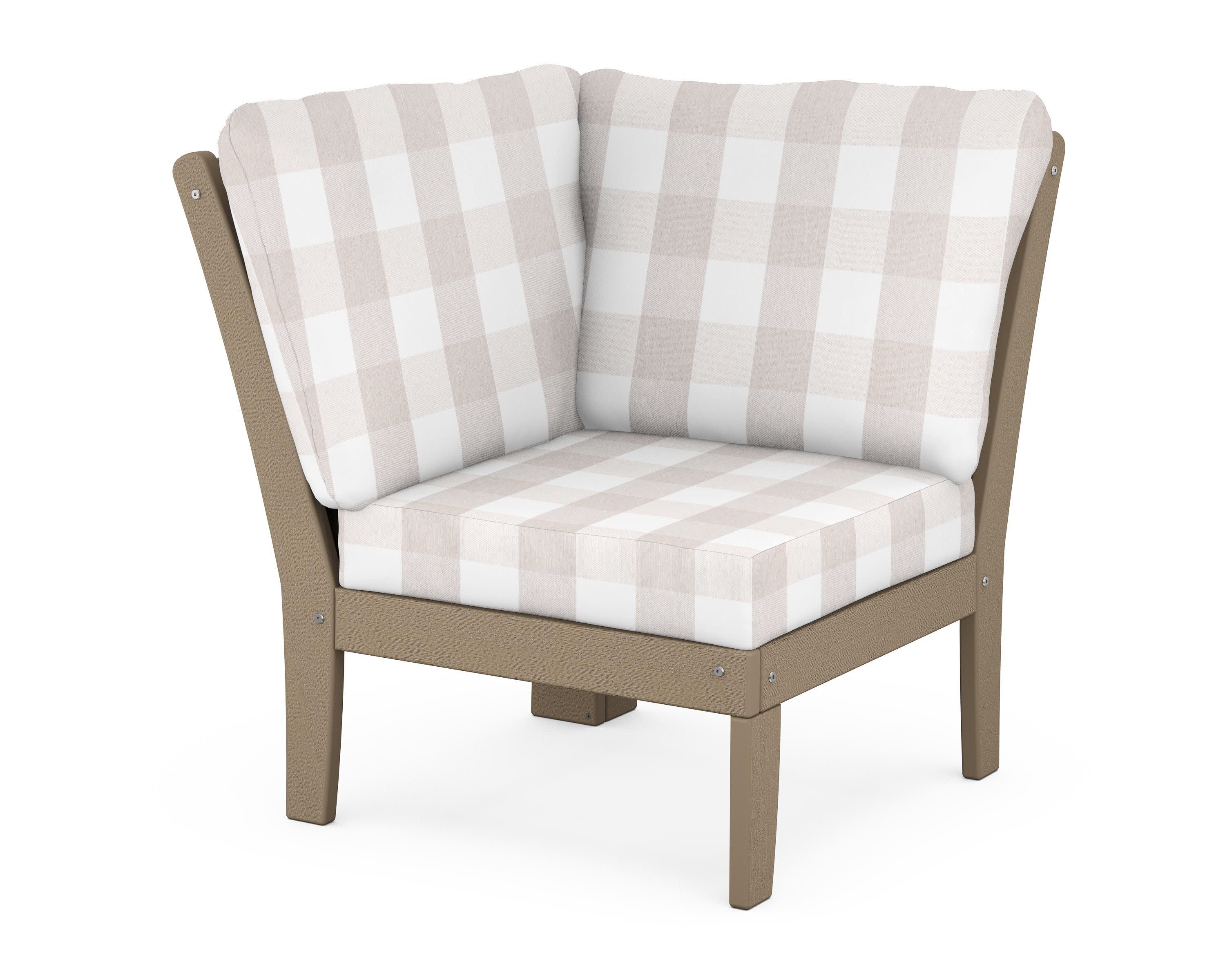 Braxton Modular Corner Chair in Vintage Sahara / Buffalo Plaid Dune Burlap