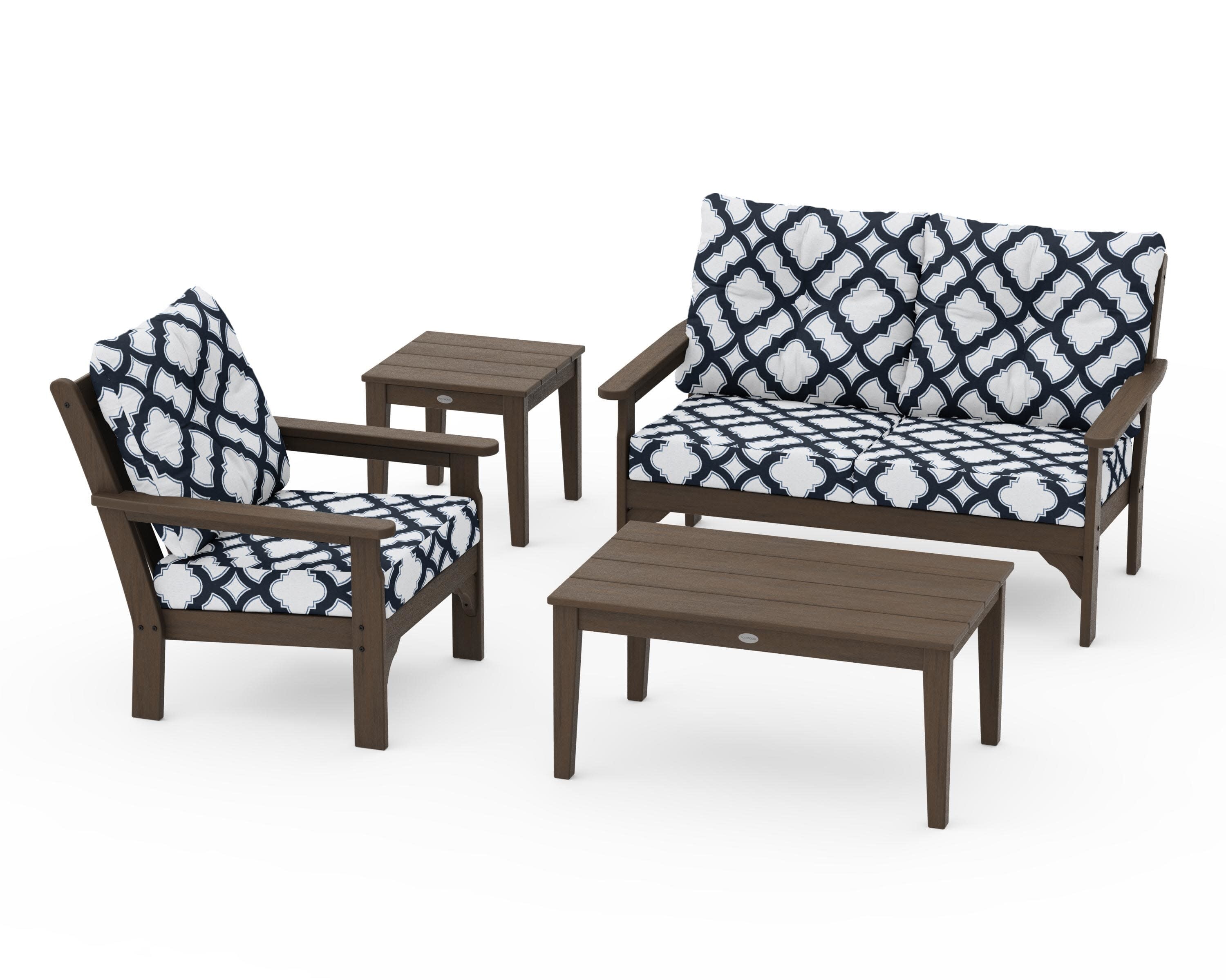 Vineyard 4-Piece Deep Seating Set in Kona / Trellis Marine Indigo