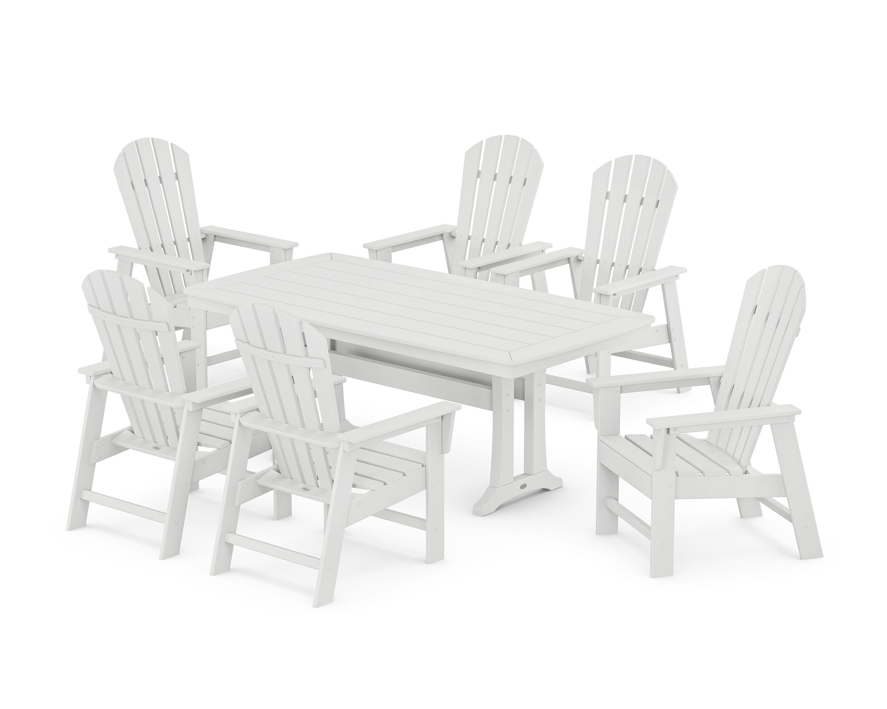 South Beach 7-Piece Dining Set with Trestle Legs in White