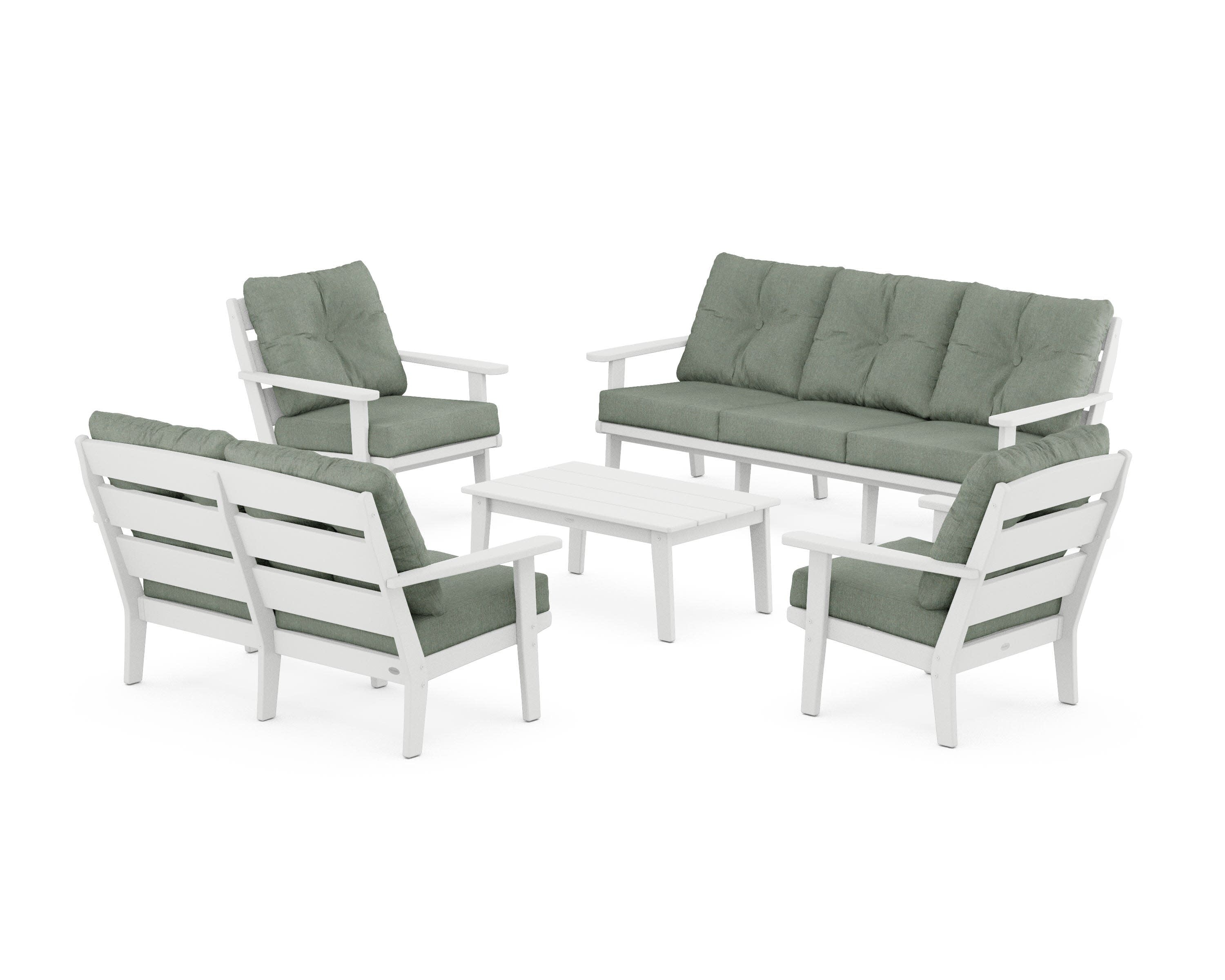 Lakeside 5-Piece Lounge Sofa Set in White / Cast Sage