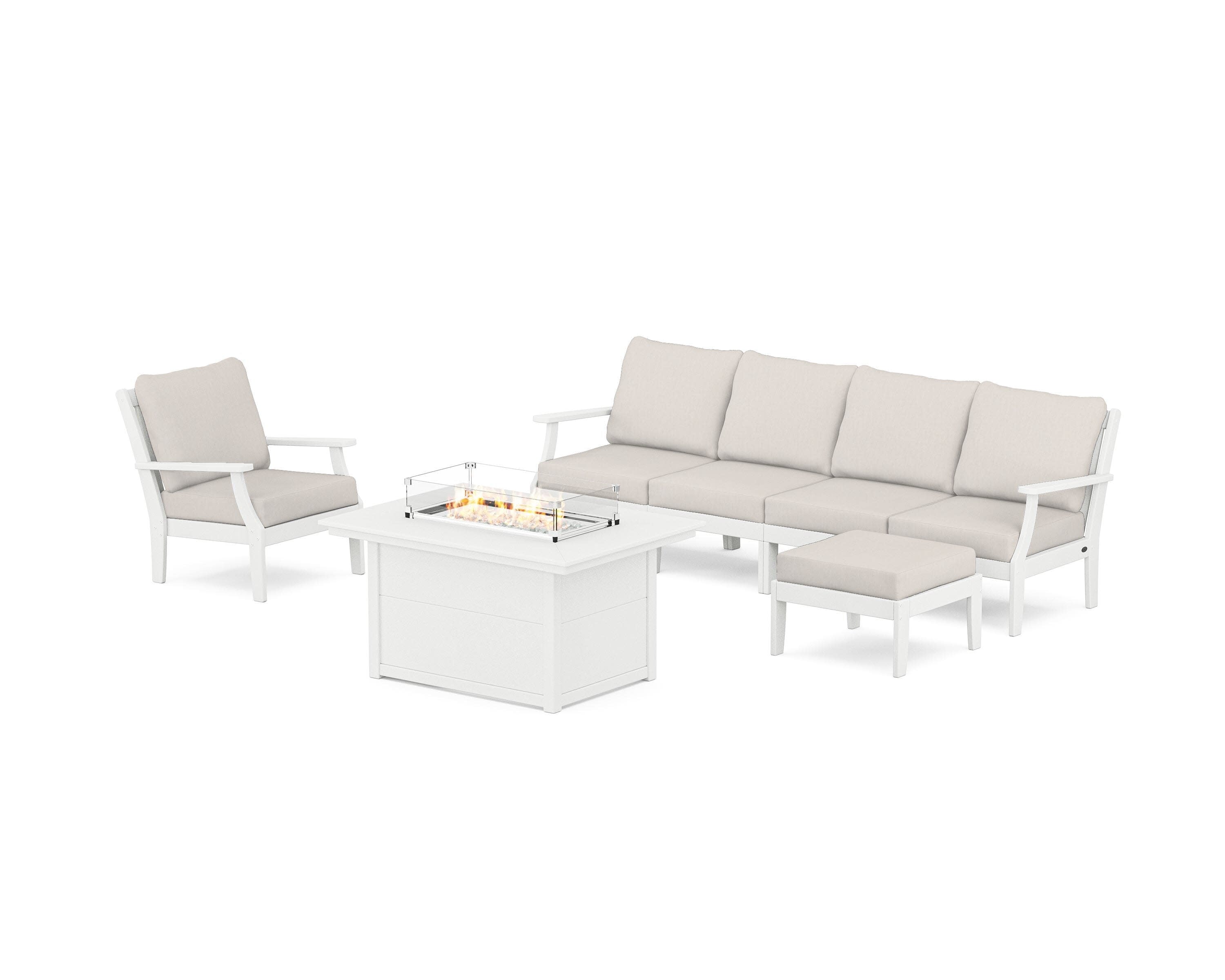 Braxton Sectional Lounge and Fire Pit Set in White / Cast Ash