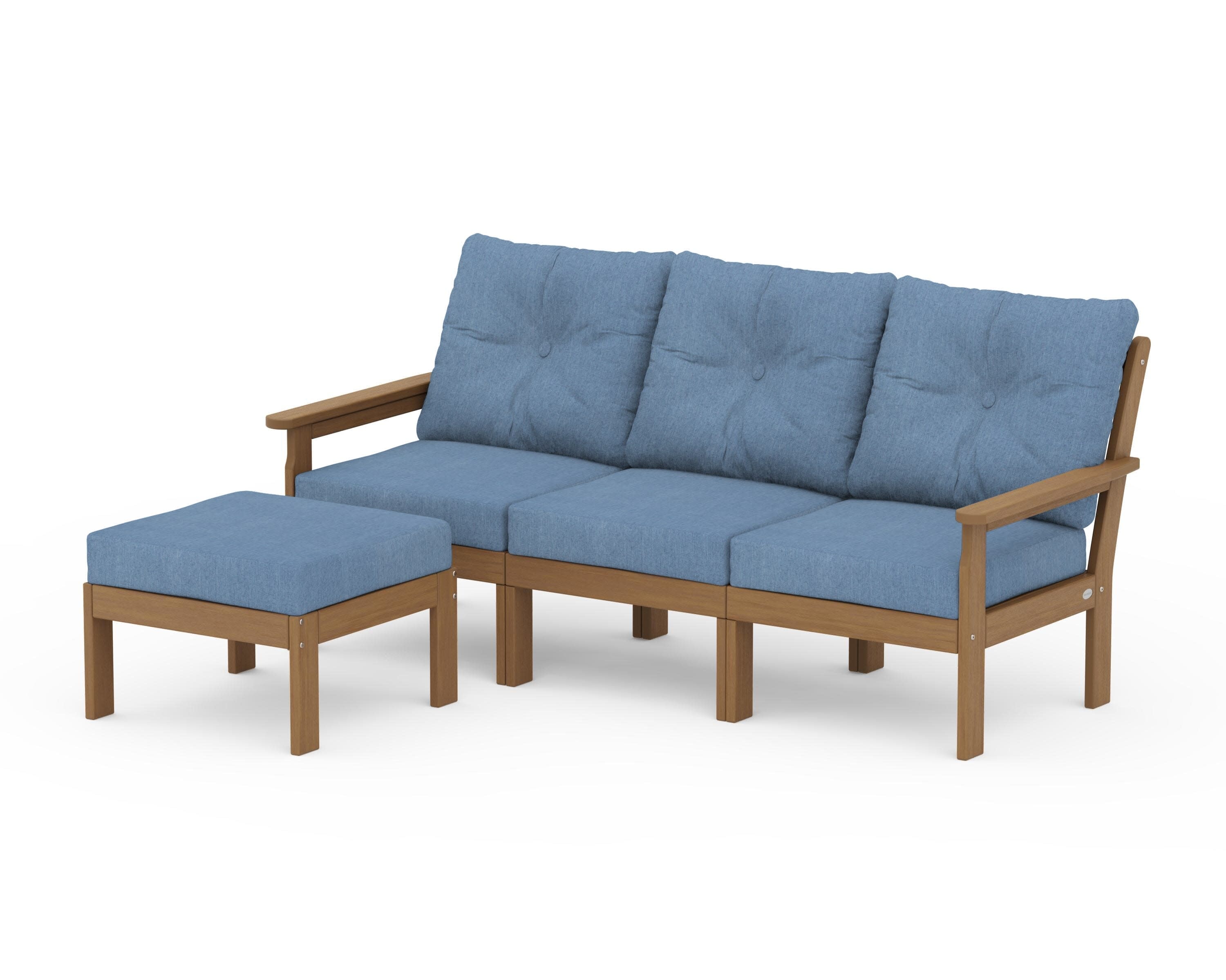 Vineyard 4-Piece Sectional with Ottoman in Natural / Sky Blue