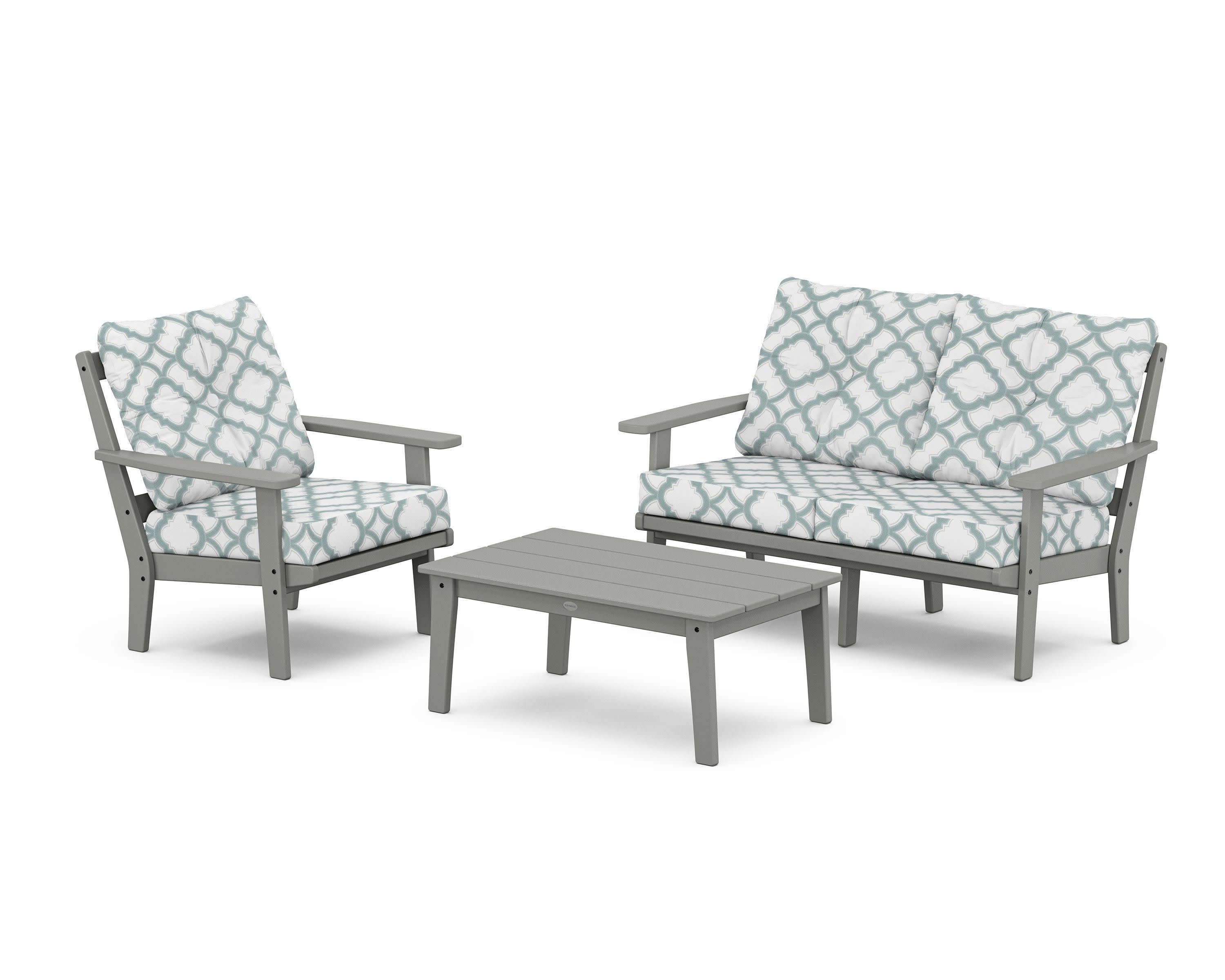 Oxford 3-Piece Deep Seating Set with Loveseat in Slate Grey / Trellis Glacier Spa