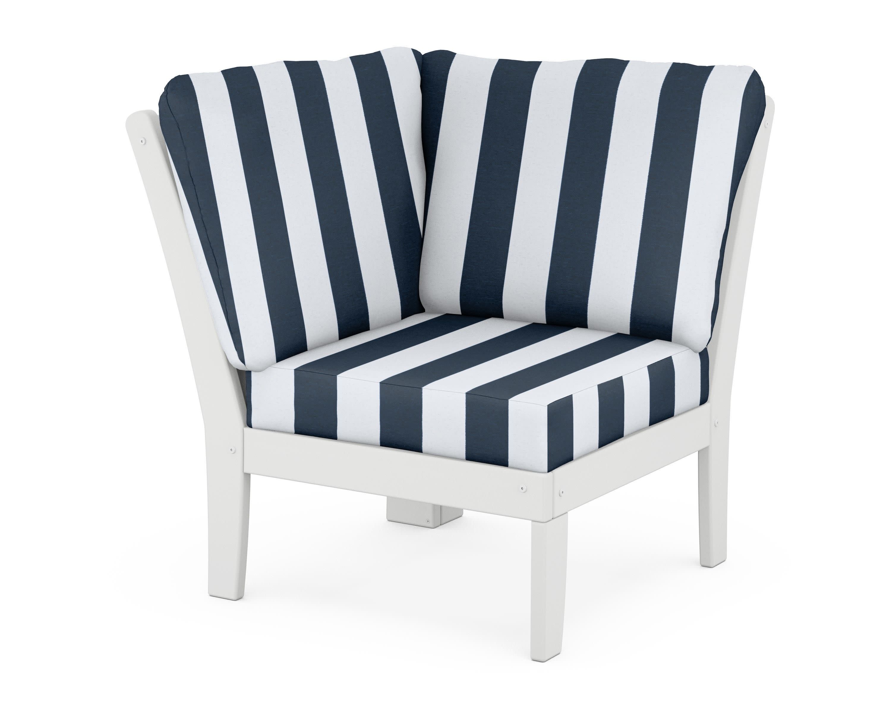 Braxton Modular Corner Chair in White / Cabana Stripe Marine Indigo