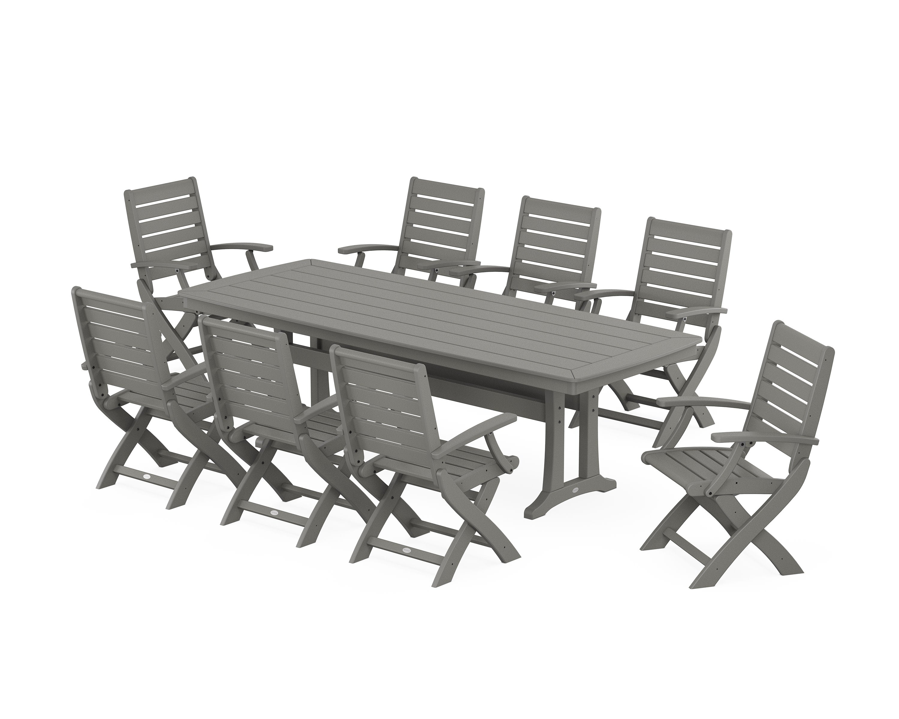 Signature Folding 9-Piece Dining Set with Trestle Legs in Slate Grey
