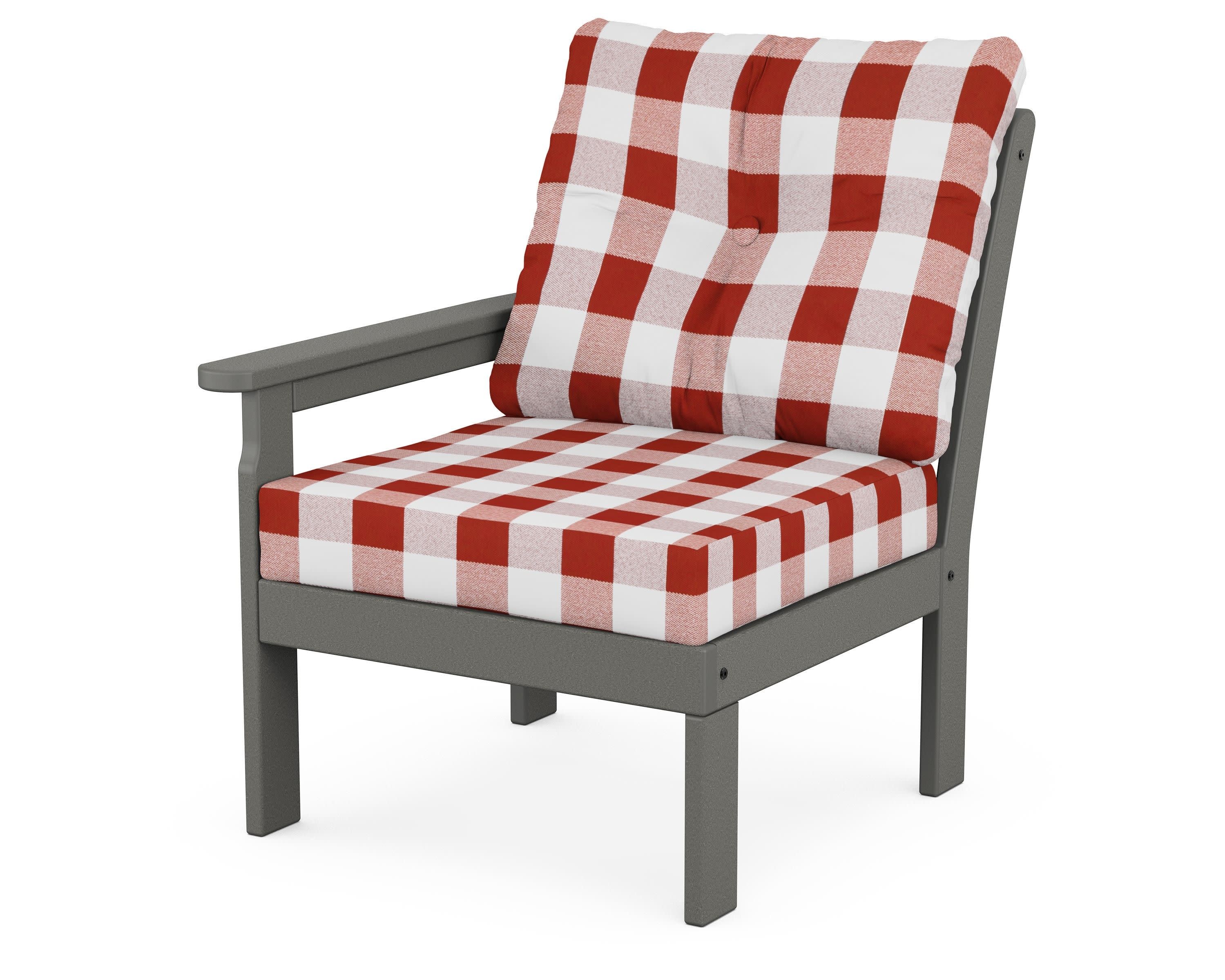 Vineyard Modular Left Arm Chair in Slate Grey / Buffalo Plaid Crimson