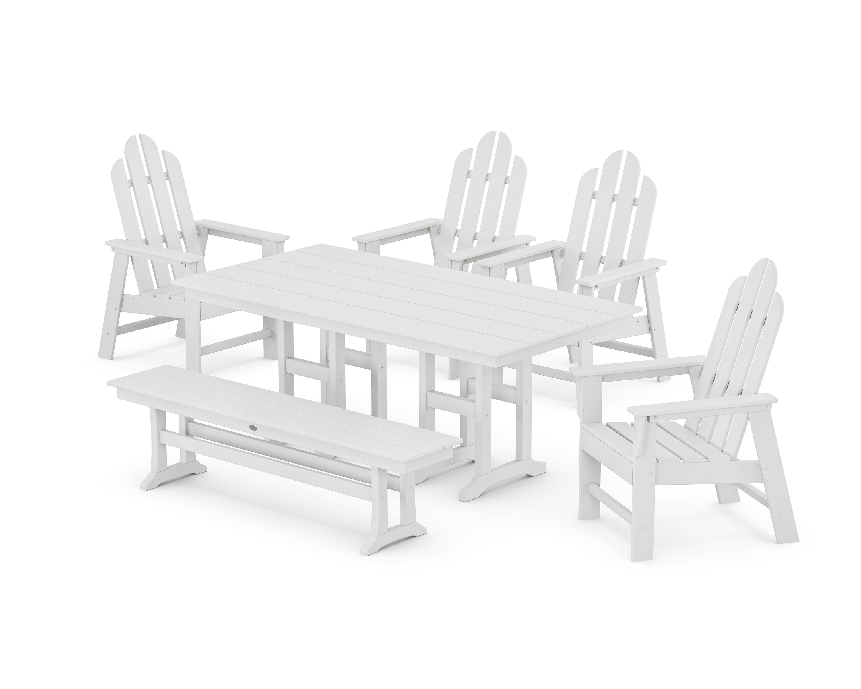 Long Island 6-Piece Farmhouse Dining Set with Bench in White