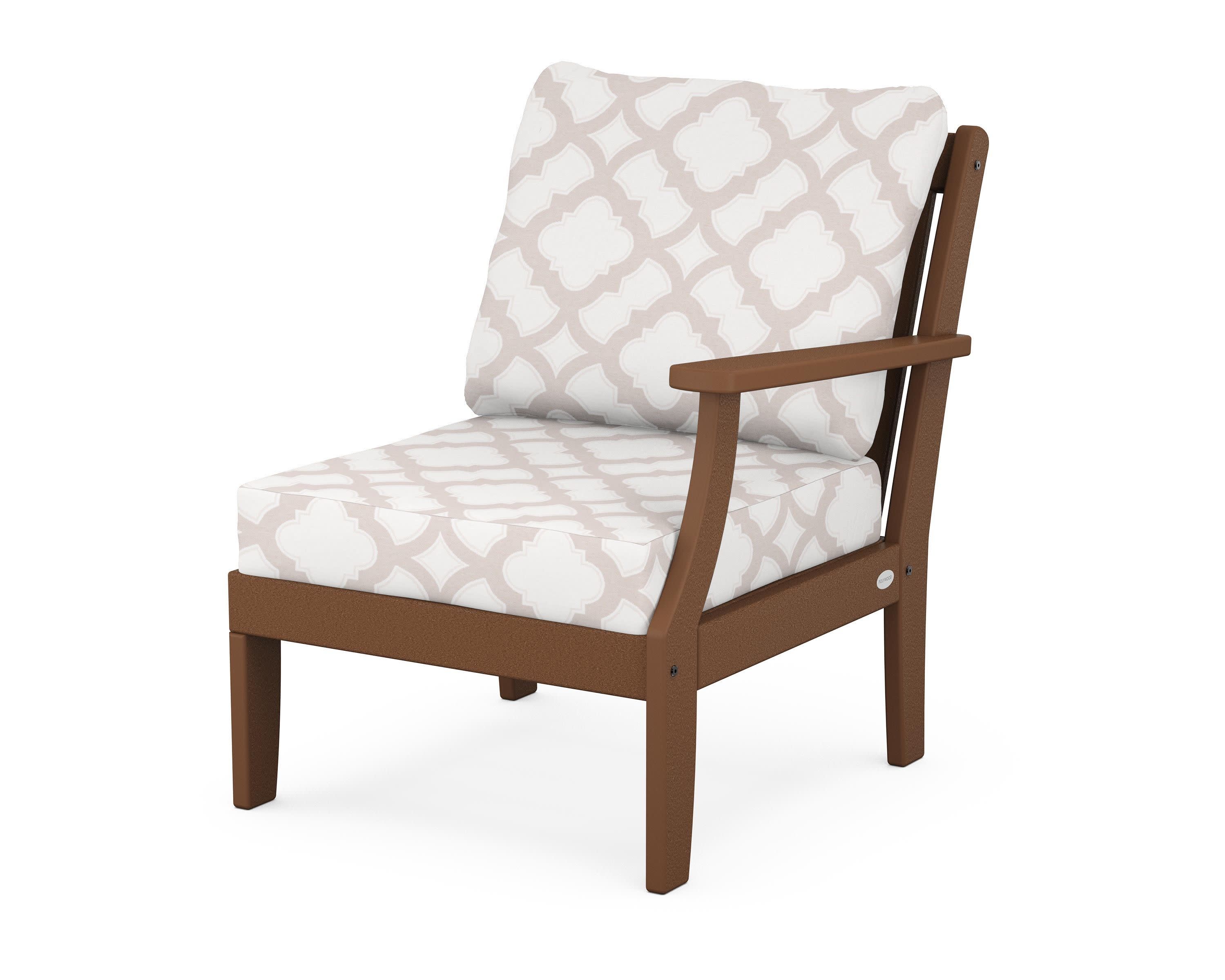 Braxton Modular Right Arm Chair in Teak / Trellis Dune Burlap