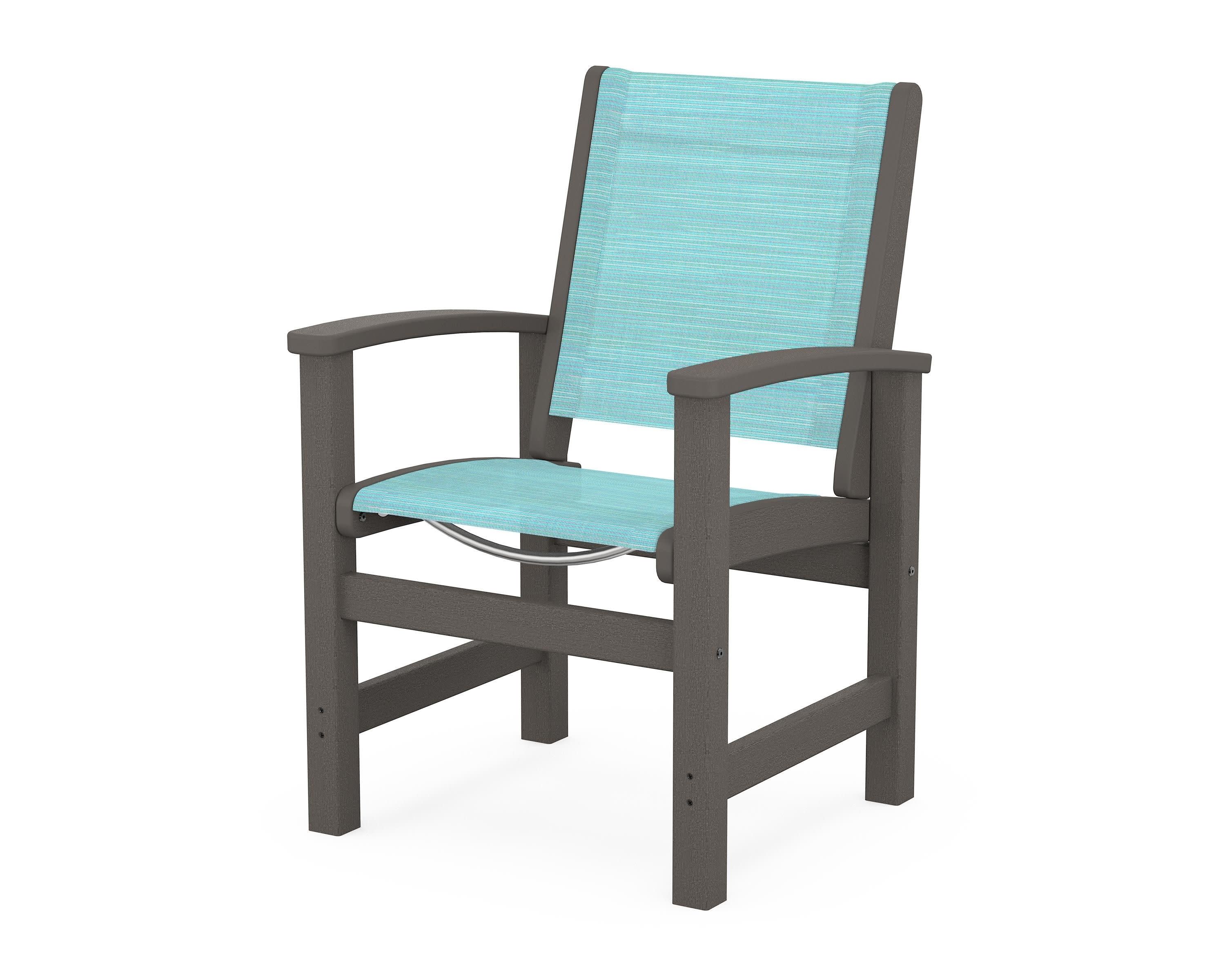 Coastal Dining Chair in Vintage Coffee / Dupioni Aquamarine Sling