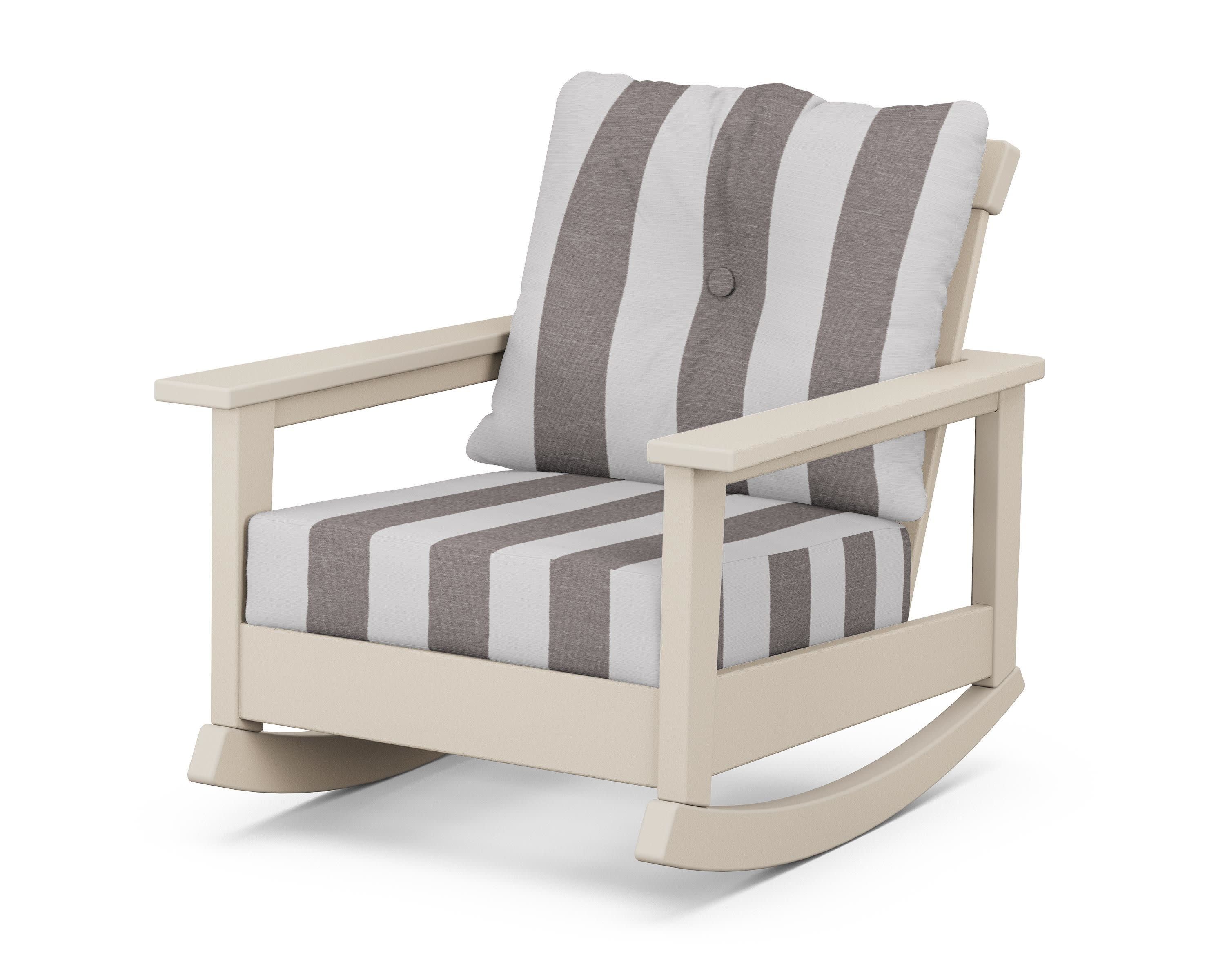 Prescott Deep Seating Rocking Chair in Sand / Cabana Stripe Grey Mist