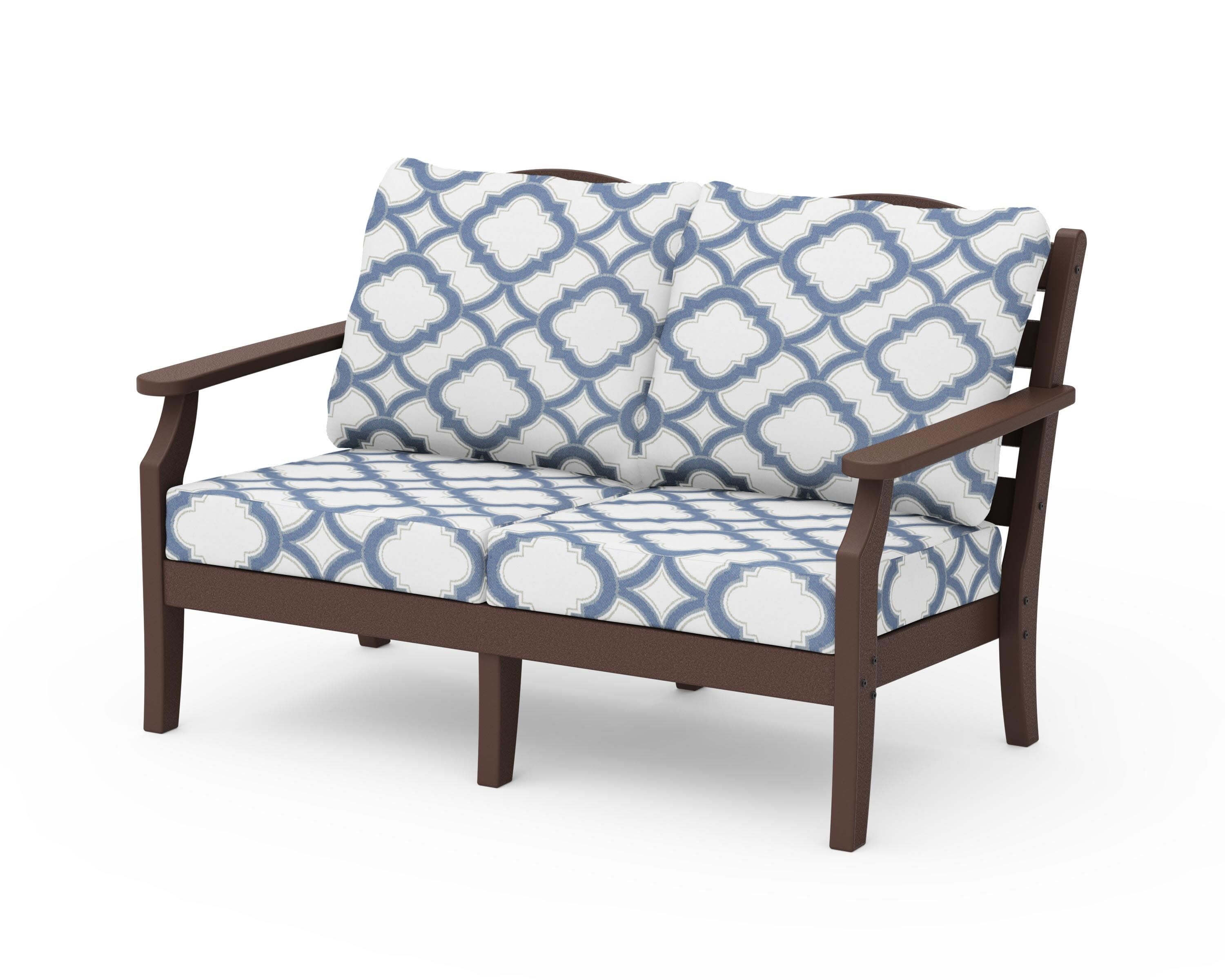 Savannah Deep Seating Loveseat in Mahogany / Trellis Sky Blue