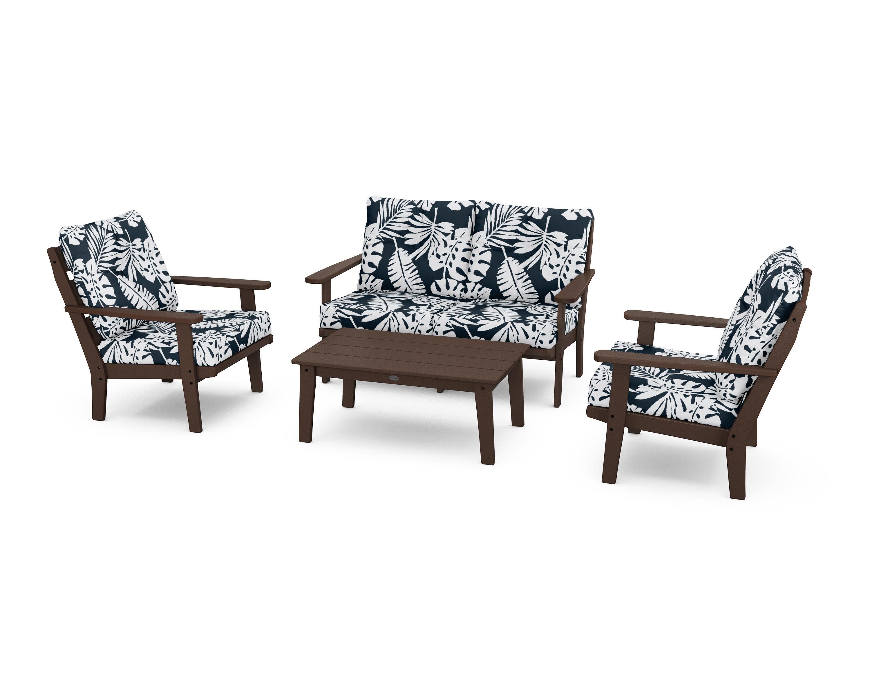 Lakeside 4-Piece Deep Seating Set in Mahogany / Leaf Marine Indigo