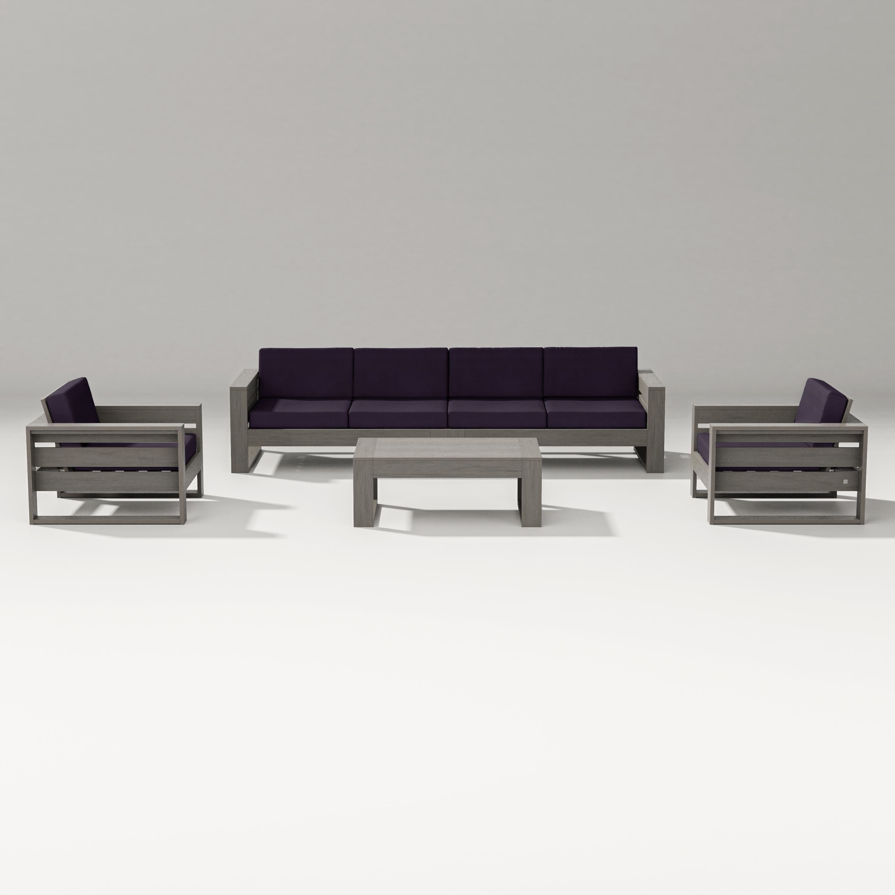 Latitude 5-Piece Lounge Sofa Set in Driftwood / Navy Linen