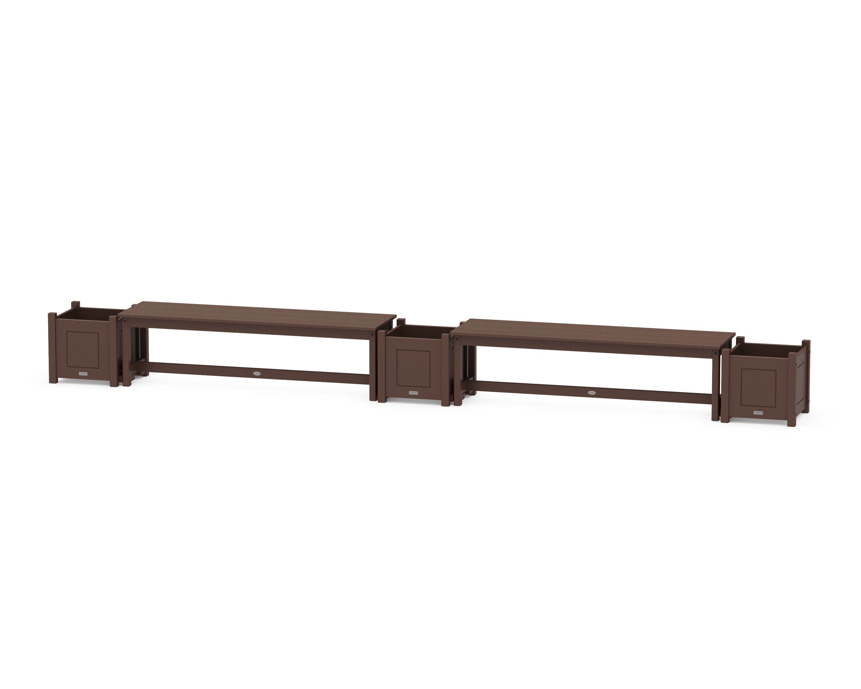 60" Country Living Straight Double Planter Bench Set in Mahogany