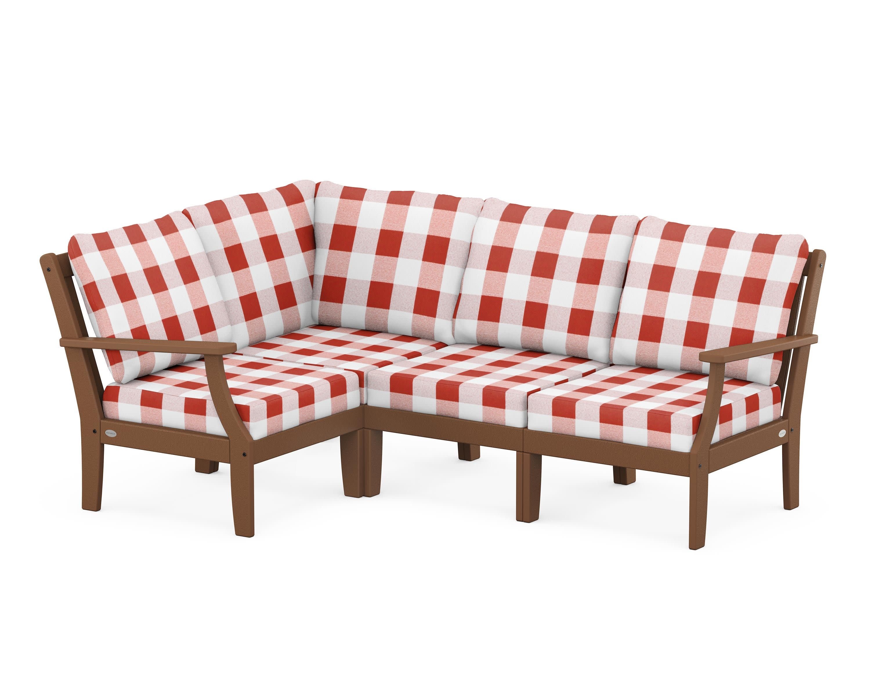 Braxton Modular 4-Piece Deep Seating Set in Teak / Buffalo Plaid Crimson