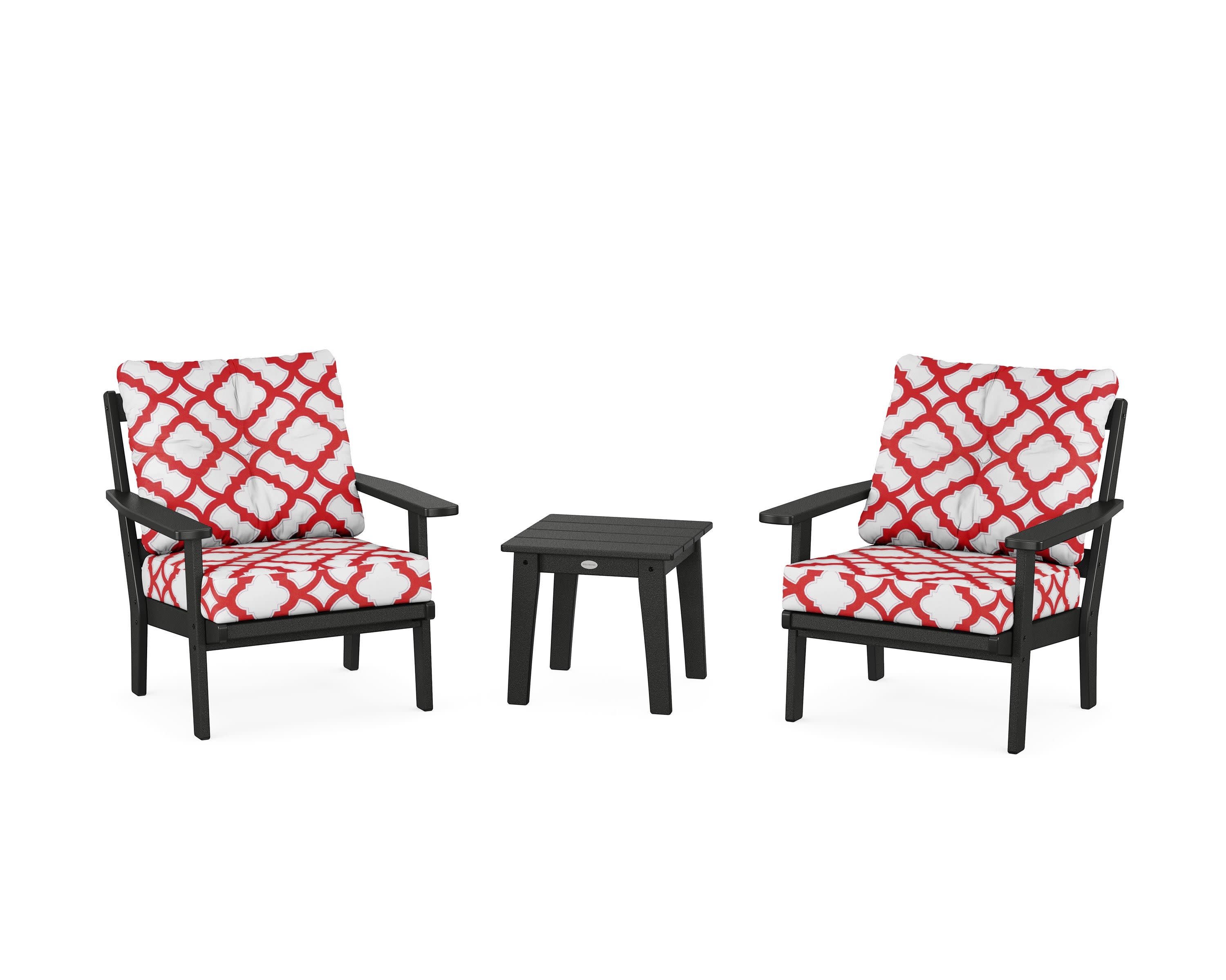 Oxford 3-Piece Deep Seating Set in Black / Trellis Crimson
