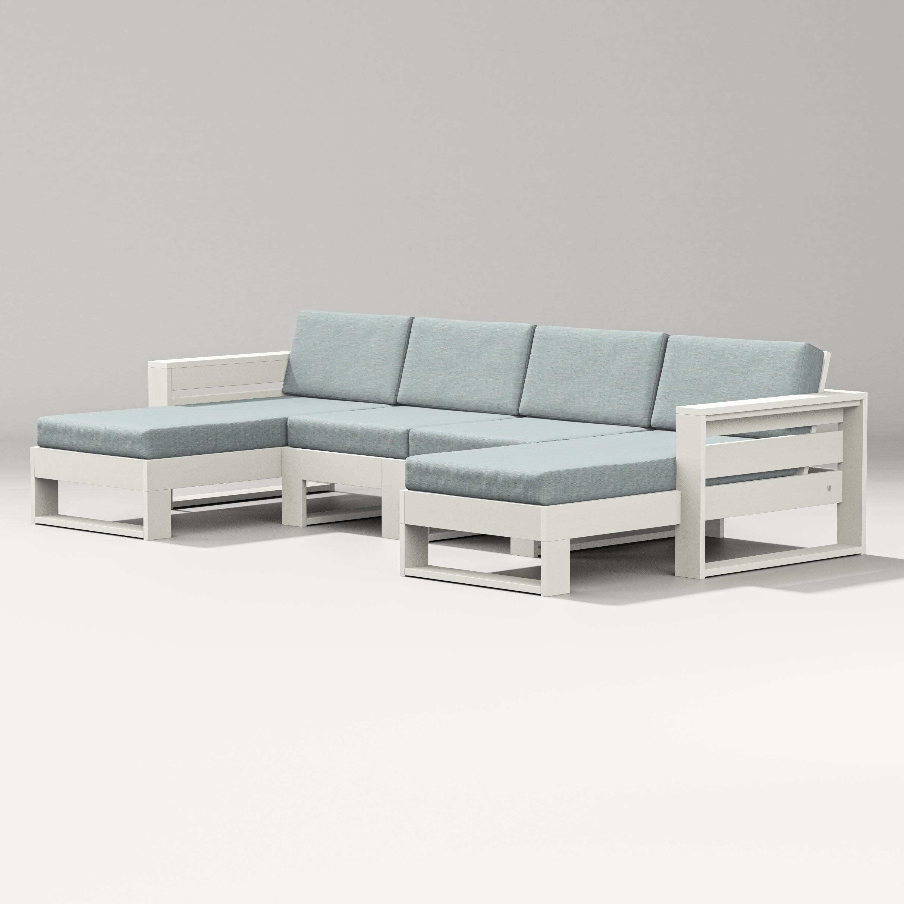 Latitude Double Chaise Sectional in Vintage White / Soothe Mist