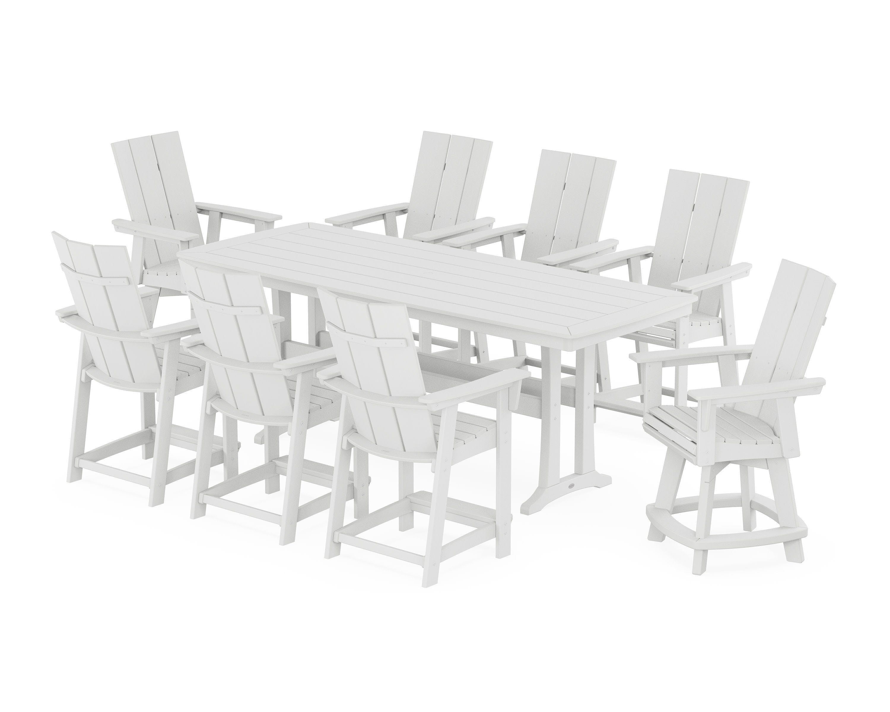 Modern Curveback Adirondack Swivel 9-Piece Counter Set with Trestle Legs in White