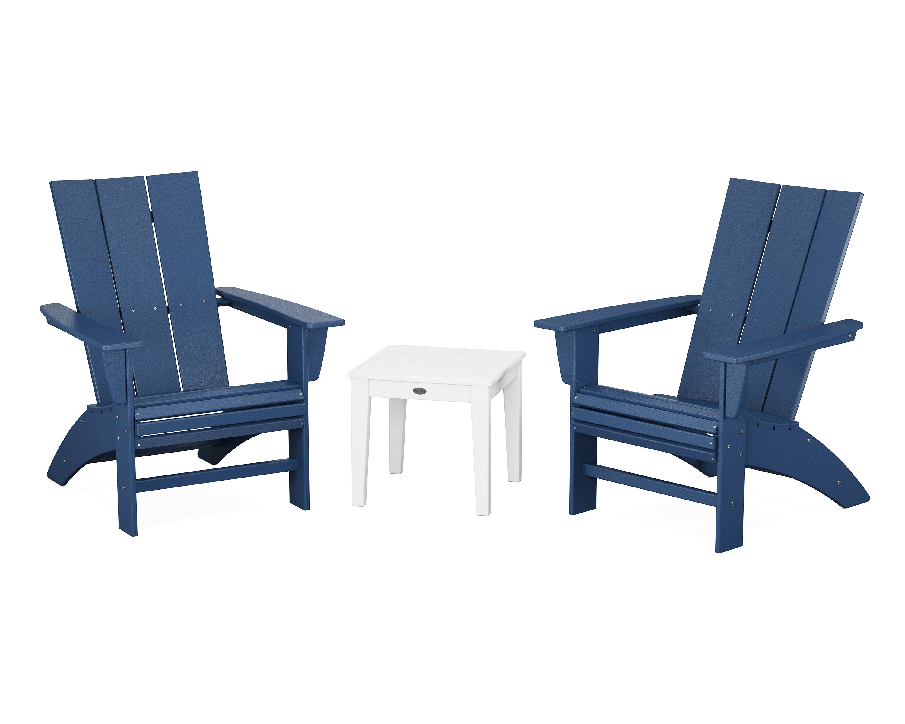 Modern 3-Piece Curveback  Adirondack Set in Navy / White