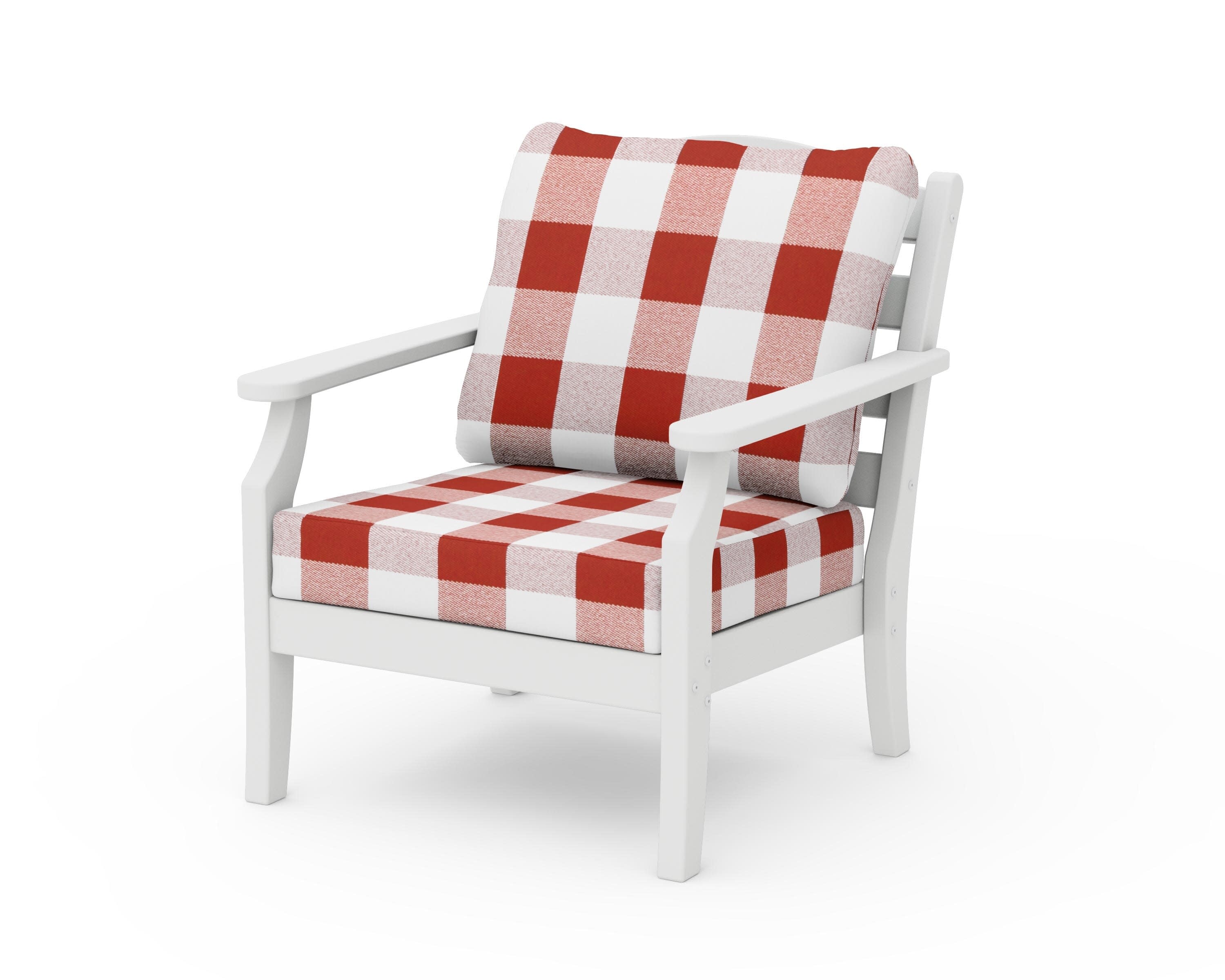 Savannah Deep Seating Chair in White / Buffalo Plaid Crimson