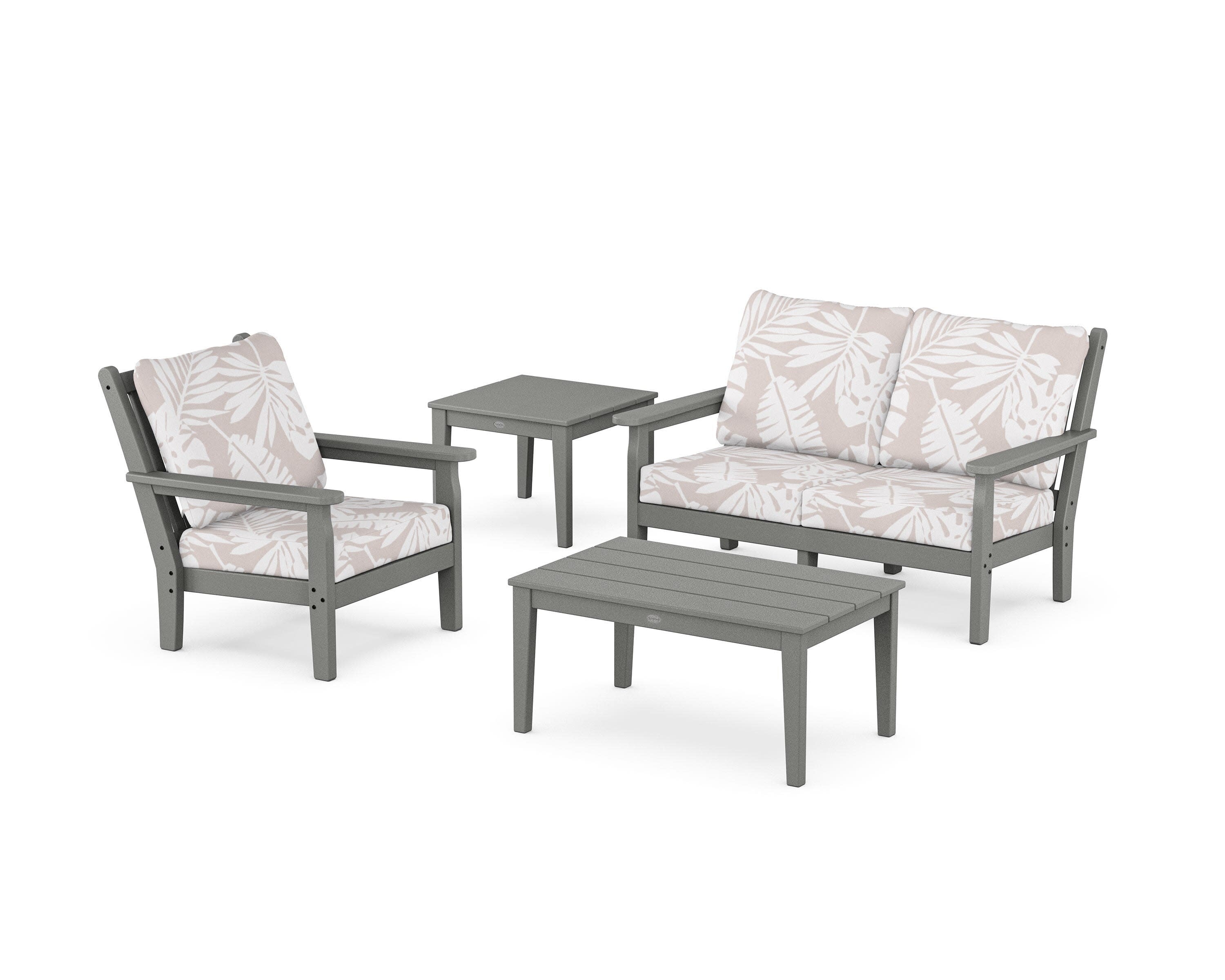 Chippendale 4-Piece Deep Seating Set in Slate Grey / Leaf Dune Burlap