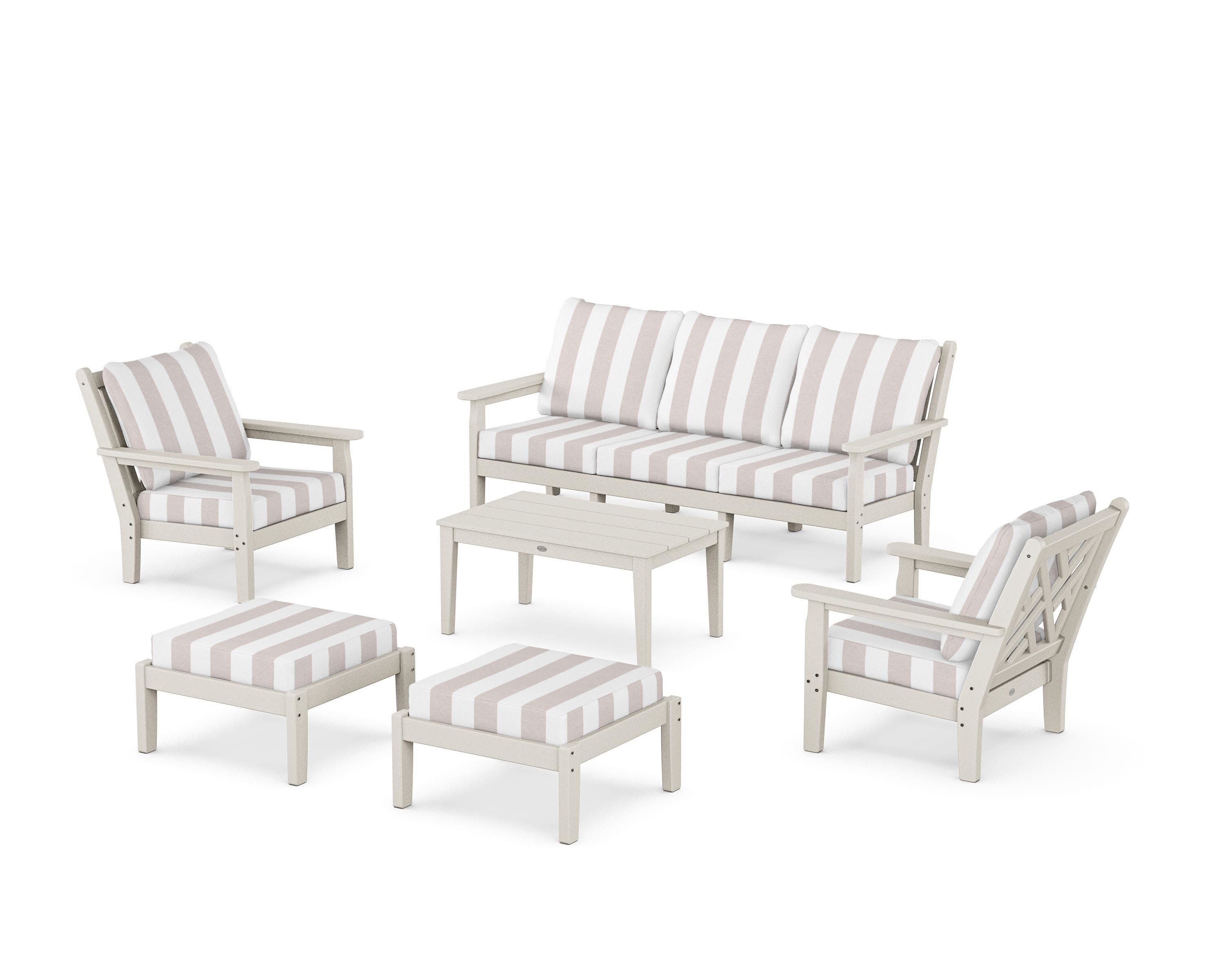 Chippendale 6-Piece Lounge Sofa Set in Sand / Cabana Stripe Dune Burlap