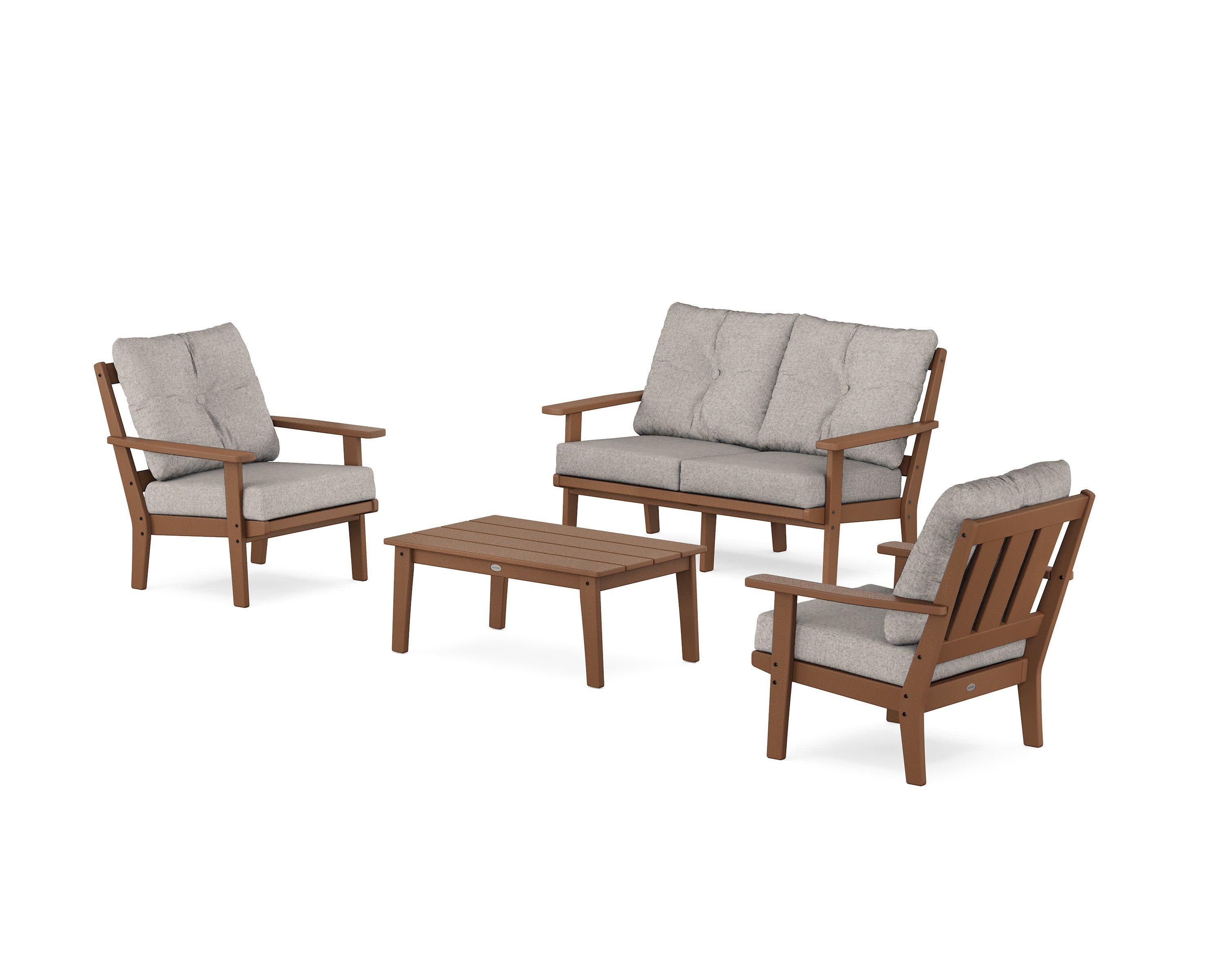 Oxford 4-Piece Deep Seating Set with Loveseat in Teak / Weathered Tweed