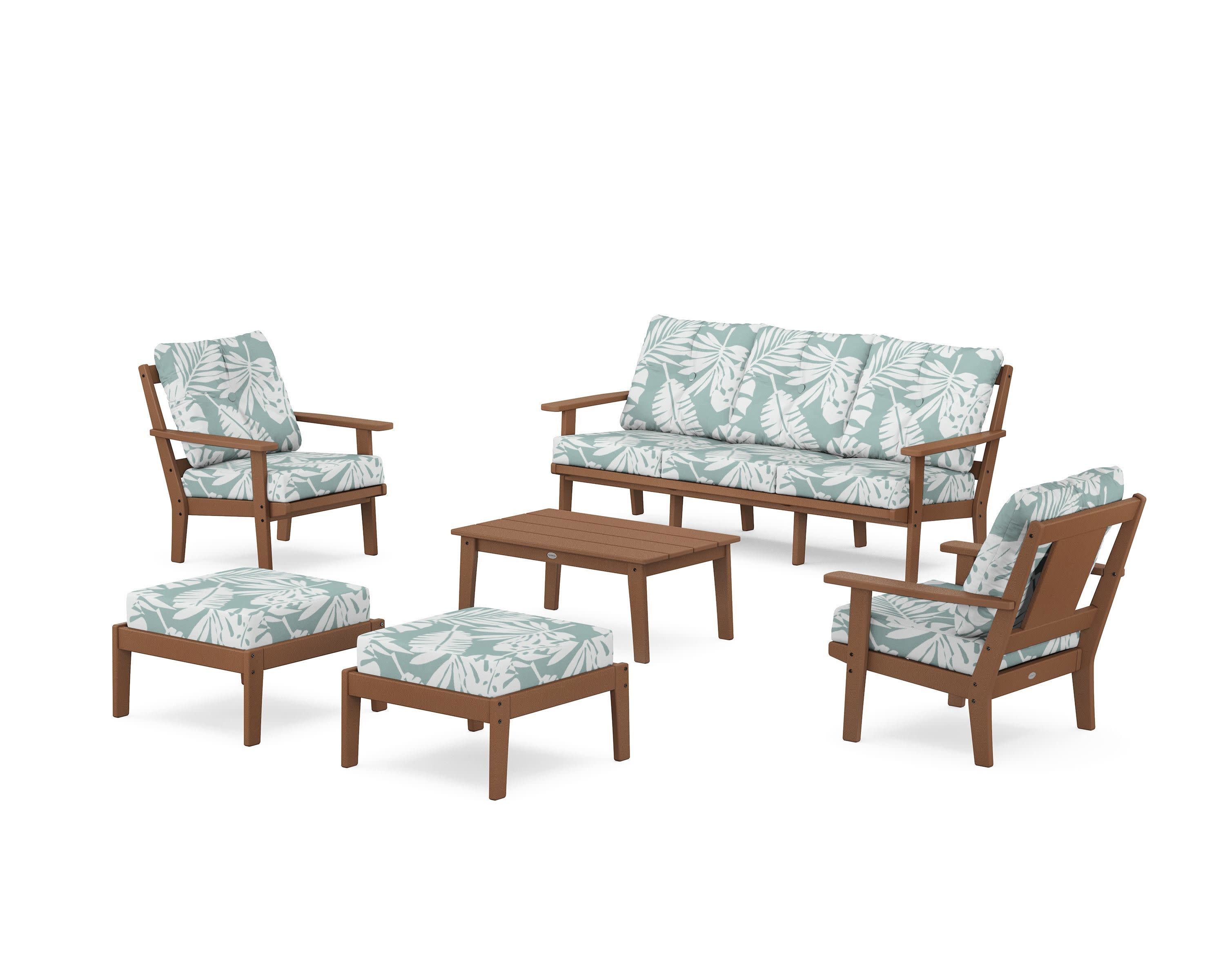 Prairie 6-Piece Lounge Sofa Set in Teak / Leaf Glacier Spa