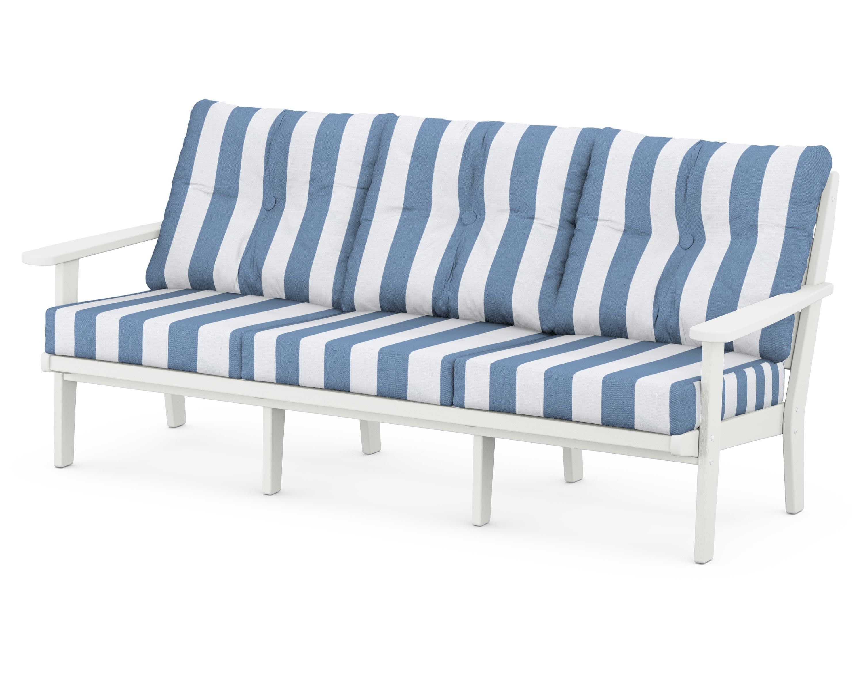 Lakeside Deep Seating Sofa in Vintage White / Cabana Stripe Sky Blue