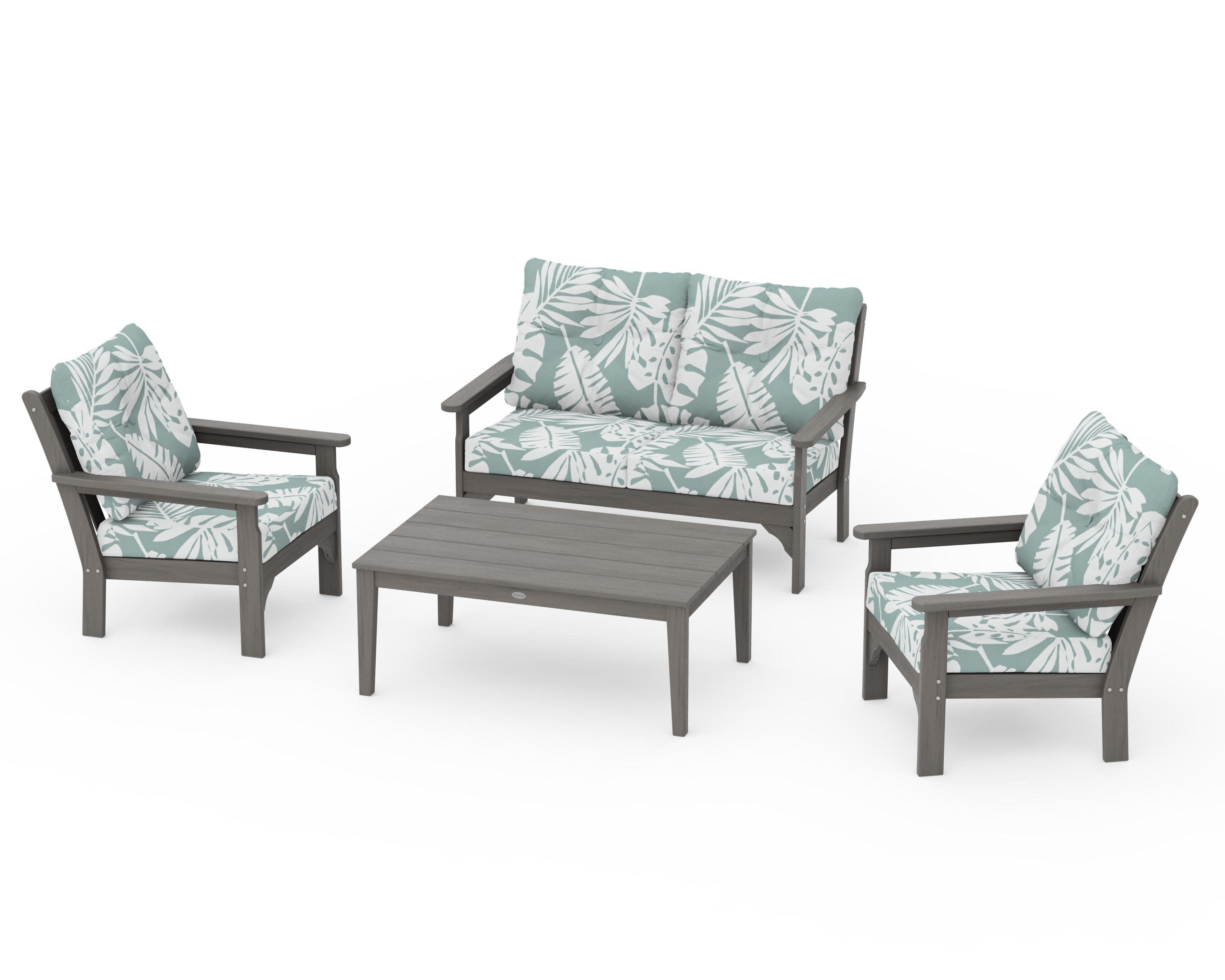 Vineyard 4-Piece Deep Seating Set in Driftwood / Leaf Glacier Spa