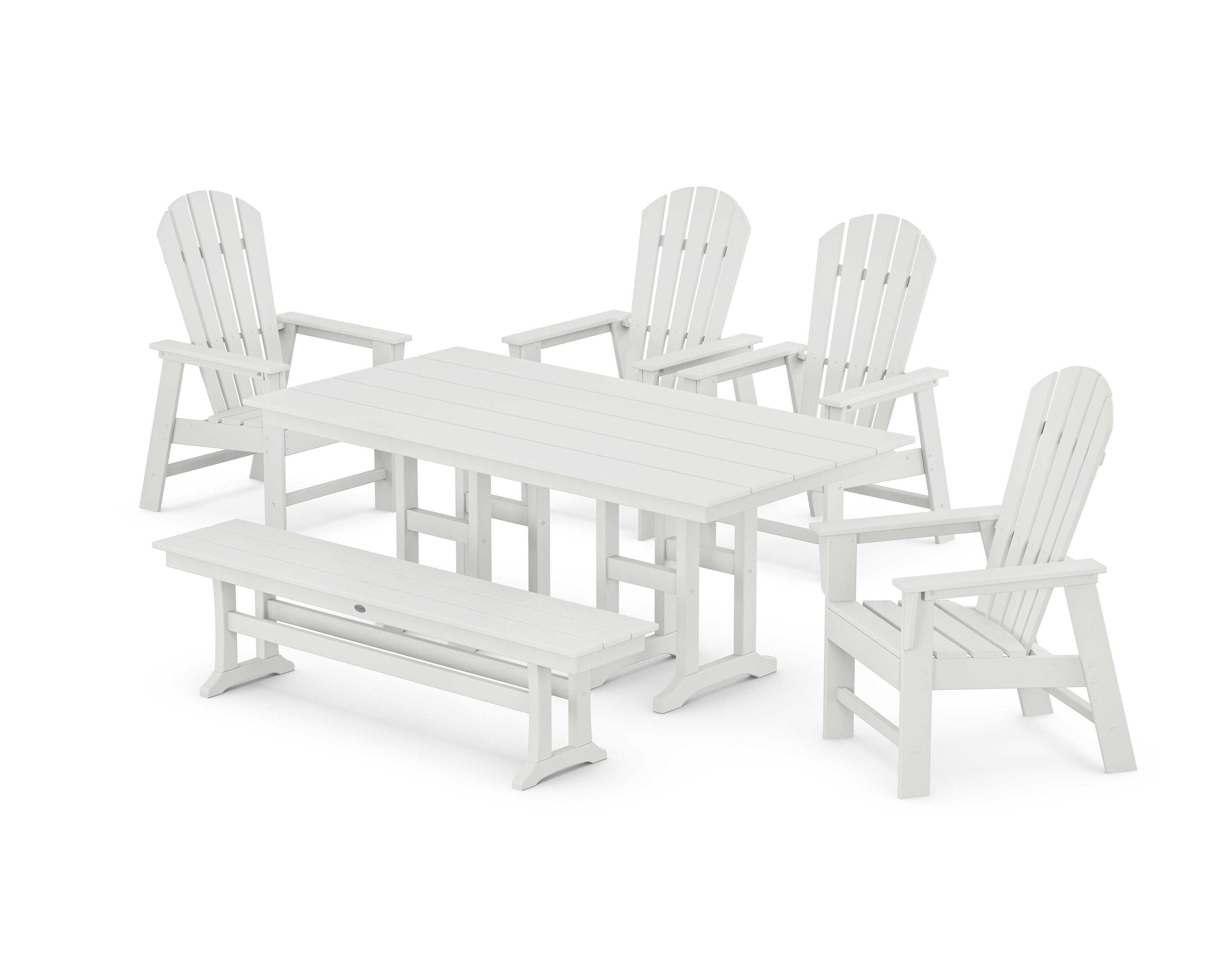 South Beach 6-Piece Farmhouse Dining Set with Bench in White