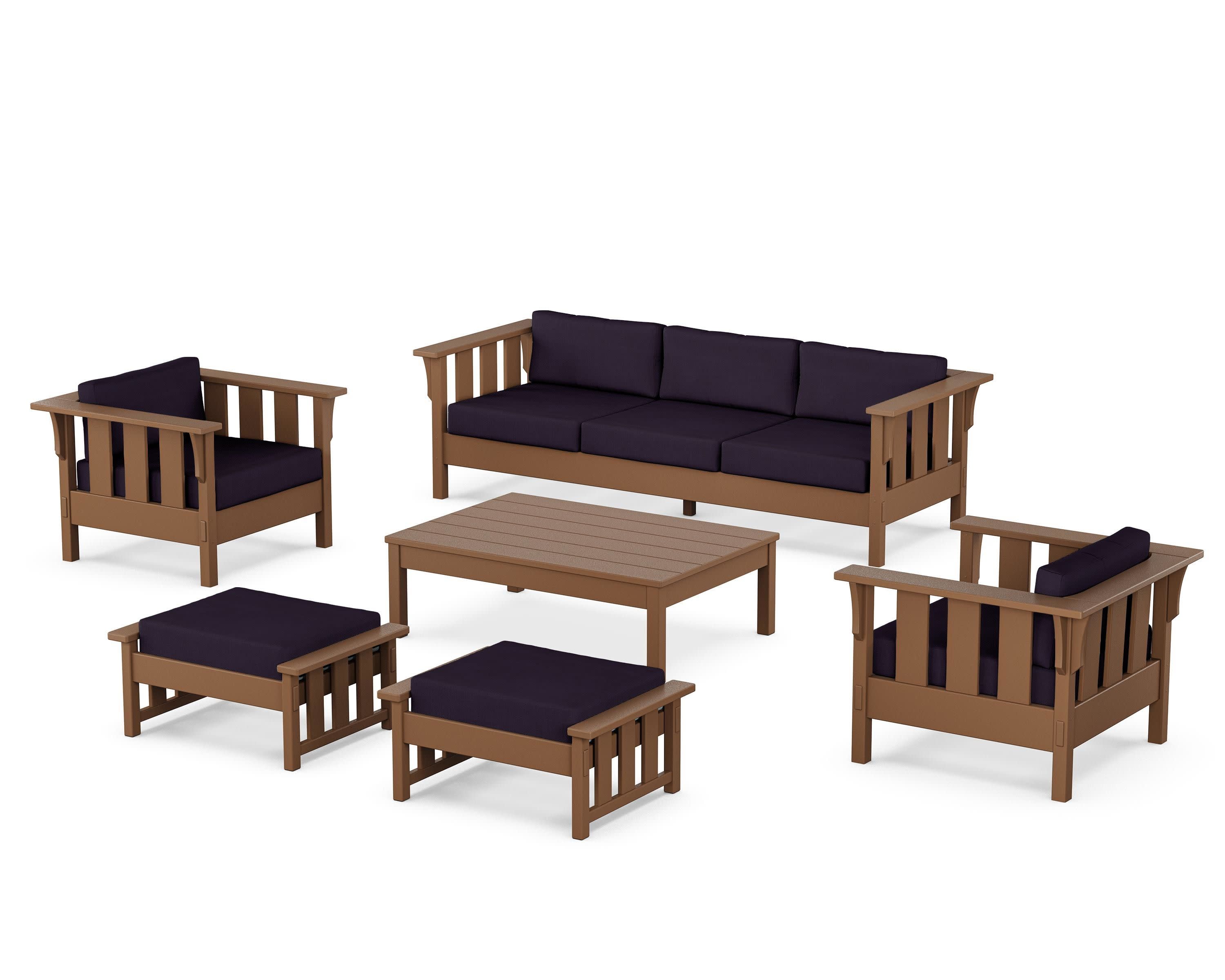 Acadia 6-Piece Lounge Sofa Set in Teak / Navy Linen