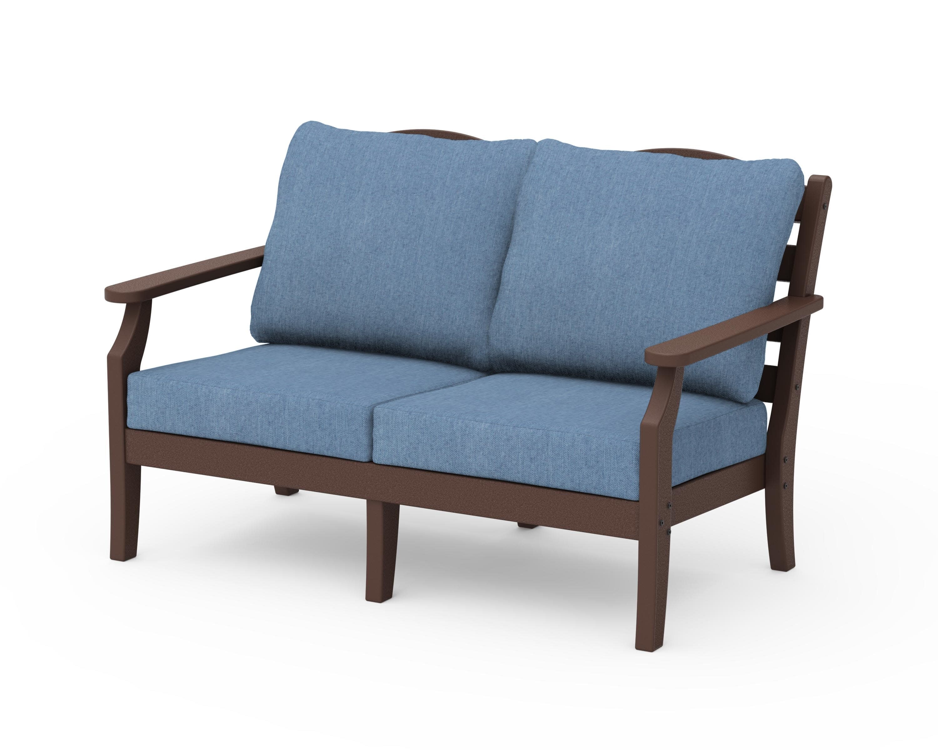 Savannah Deep Seating Loveseat in Mahogany / Sky Blue