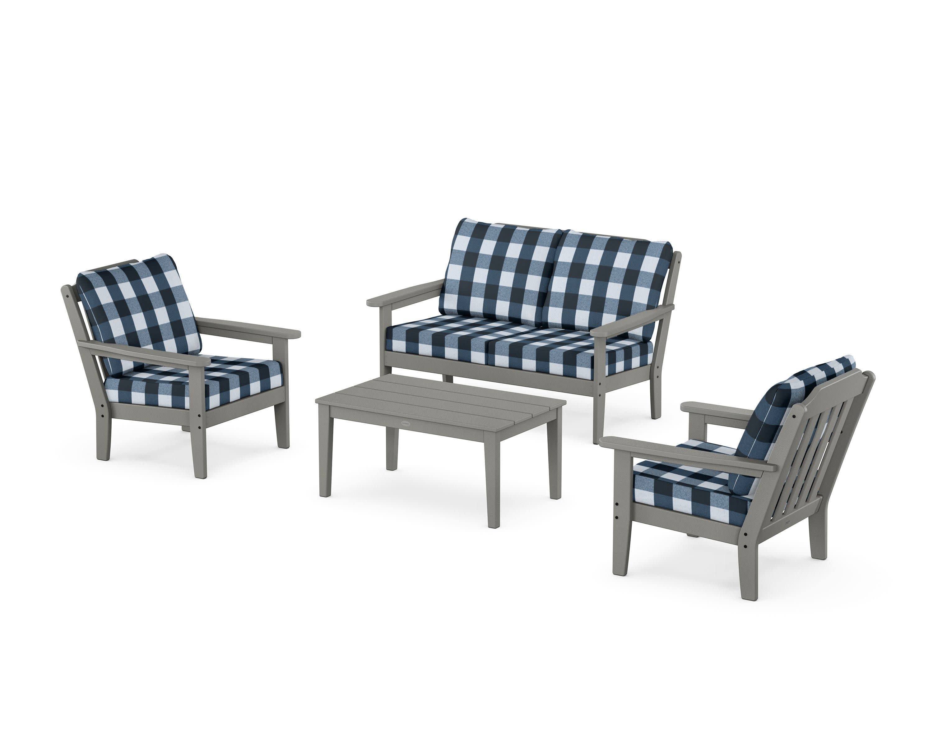 Cottage 4-Piece Deep Seating Set with Loveseat in Slate Grey / Buffalo Plaid Marine Indigo