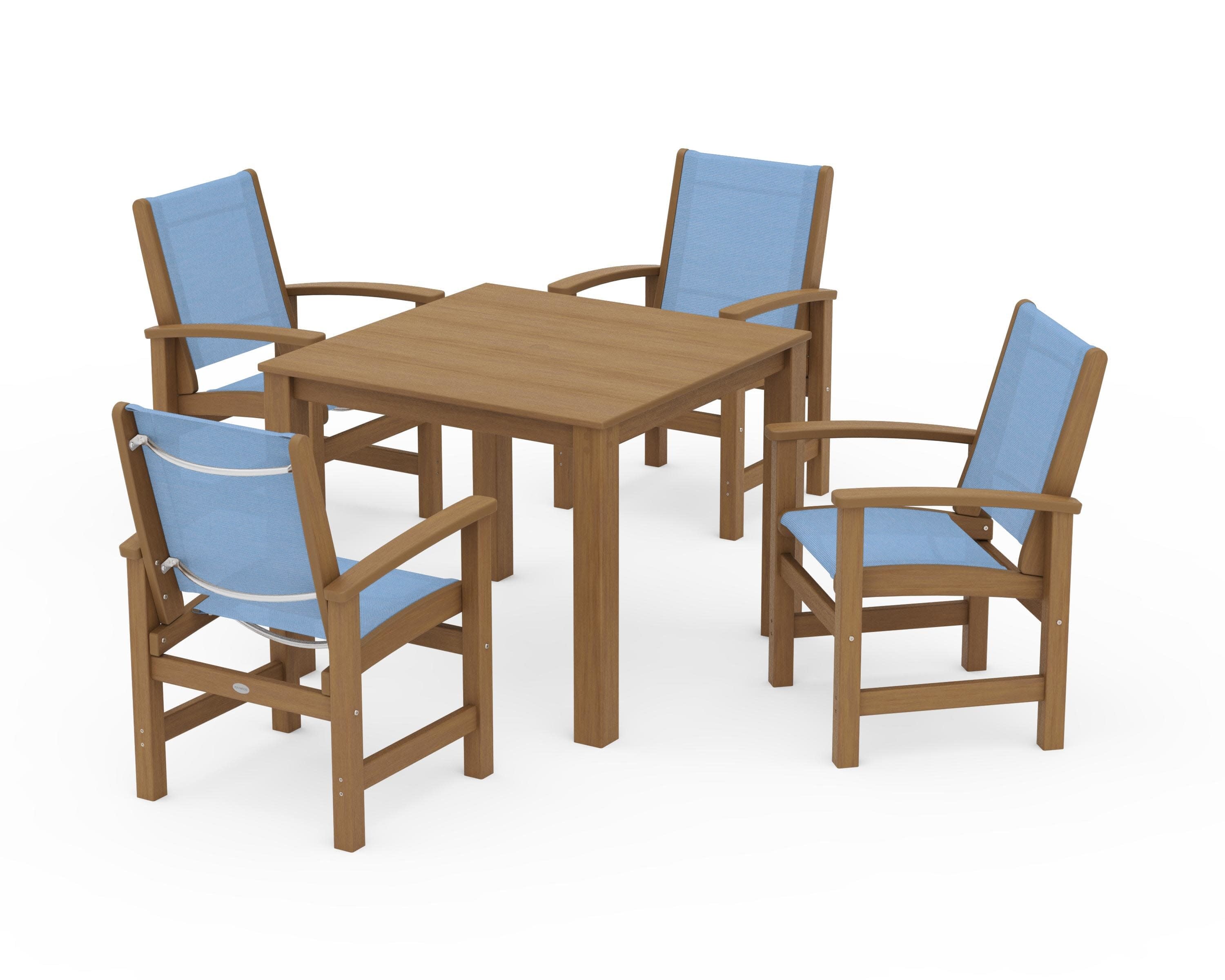 Coastal 5-Piece Parsons Dining Set in Natural / Poolside Sling